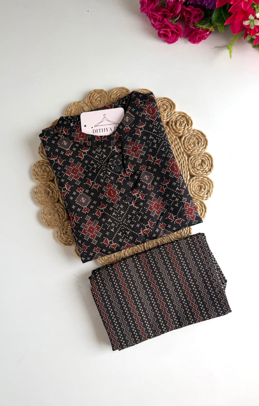 K524 - Mul cotton printed aline Kurti with pants