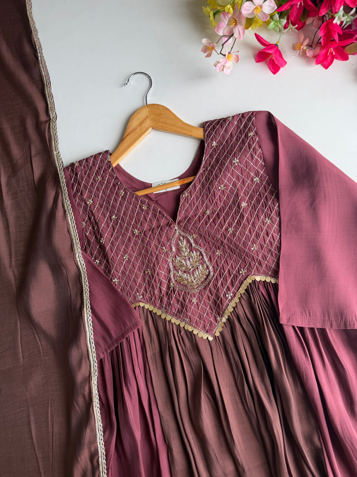 K737 -Surat Mul chanderi Handwork Anarkali with pants and dupatta