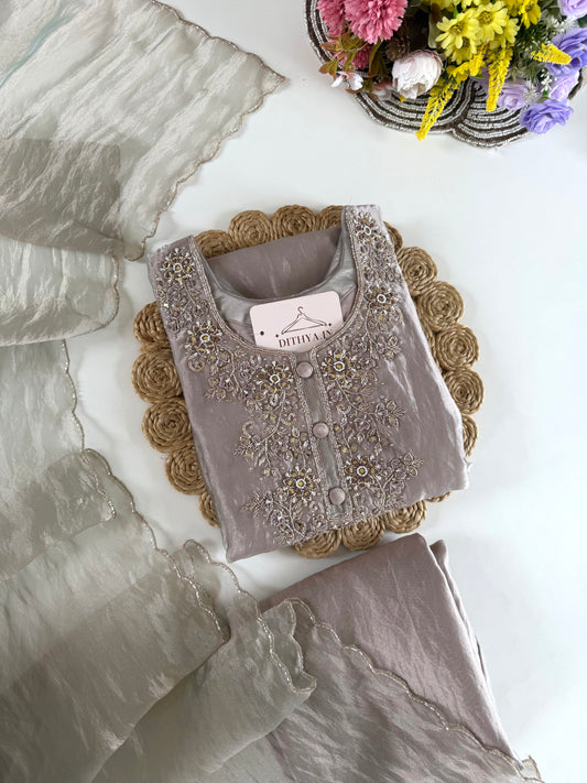 K615 - Glass Tissue handwork Anarkali with pants and dupatta
