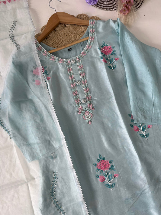 D290 - Dola silk straight kurti with pants and dupatta
