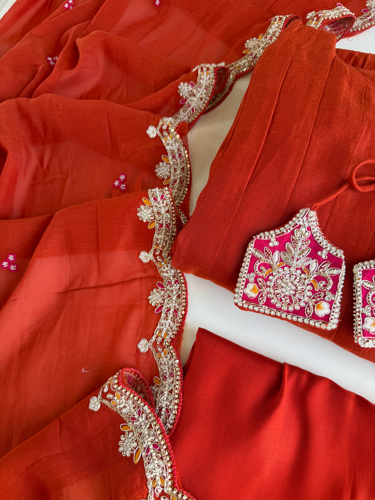 K715 - Surat Mul chanderi handwork Anarkali with pants and dupatta