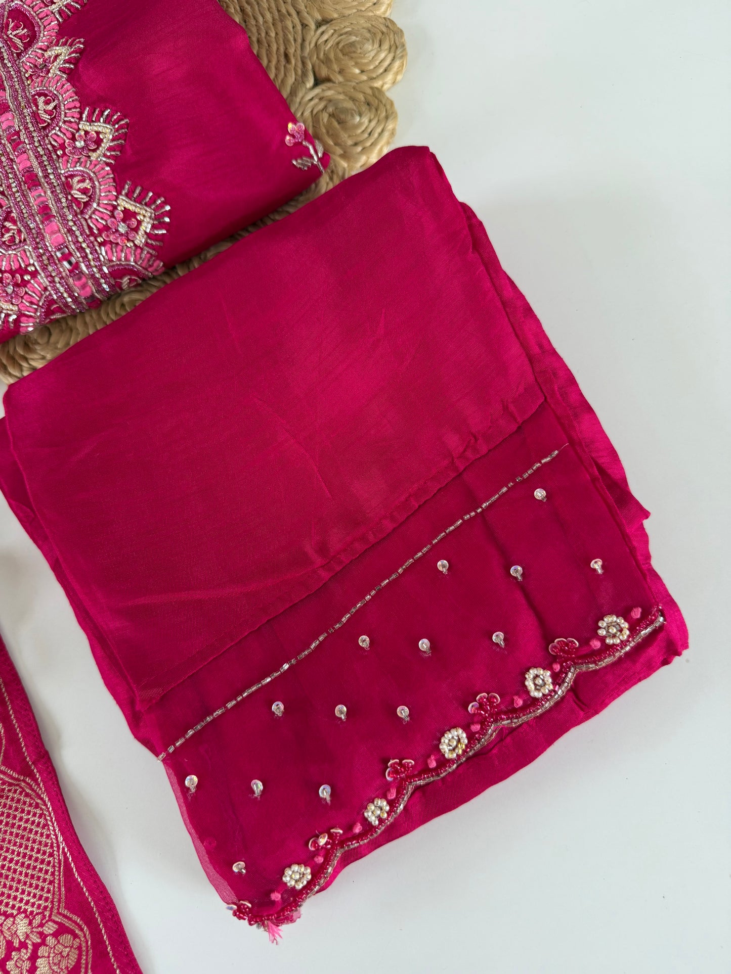 K640 - Dola silk Handwork straight Kurti with pants and dupatta