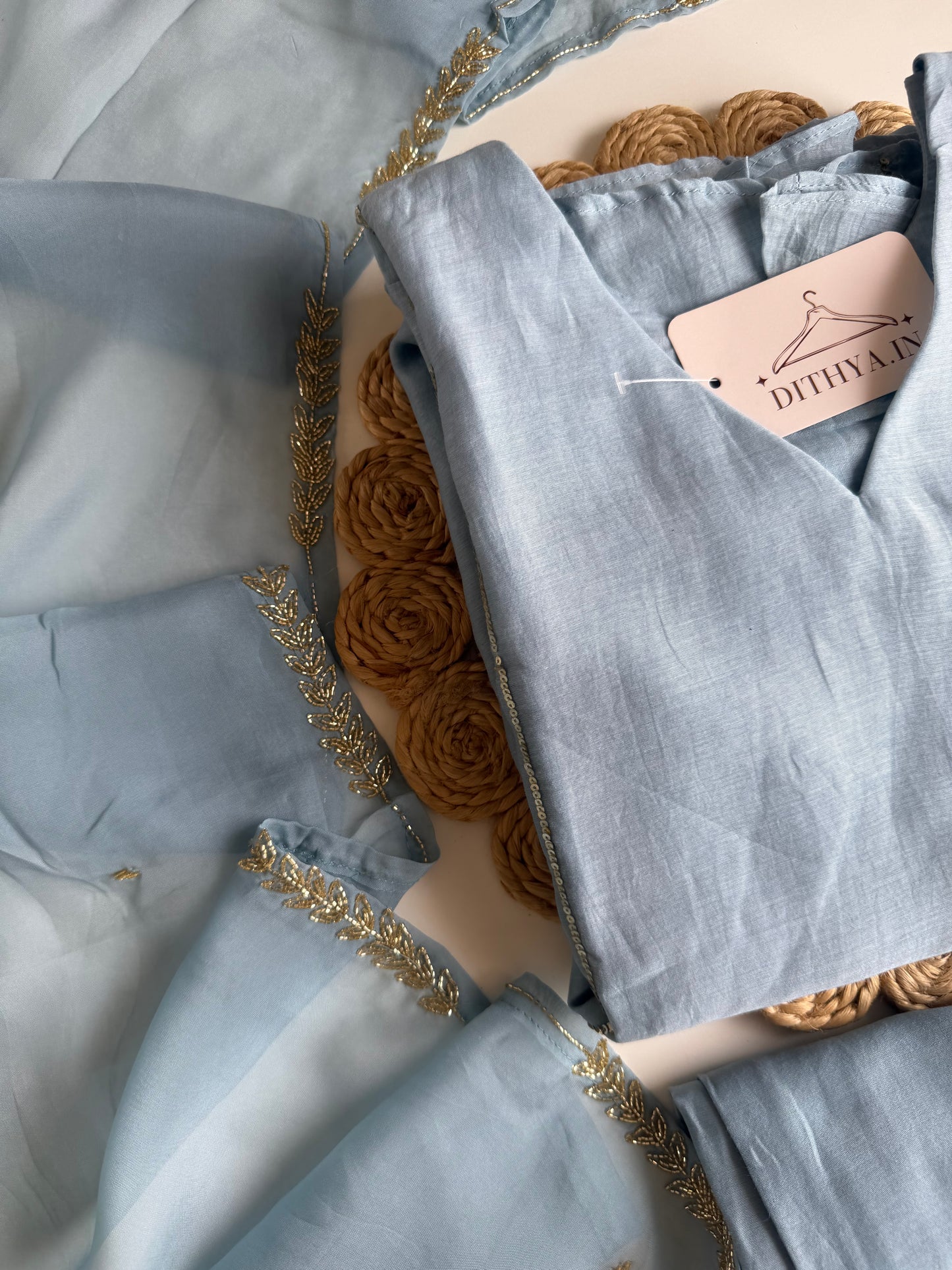 K108 - Mul chanderi handwork aline Kurti with pants and dupatta