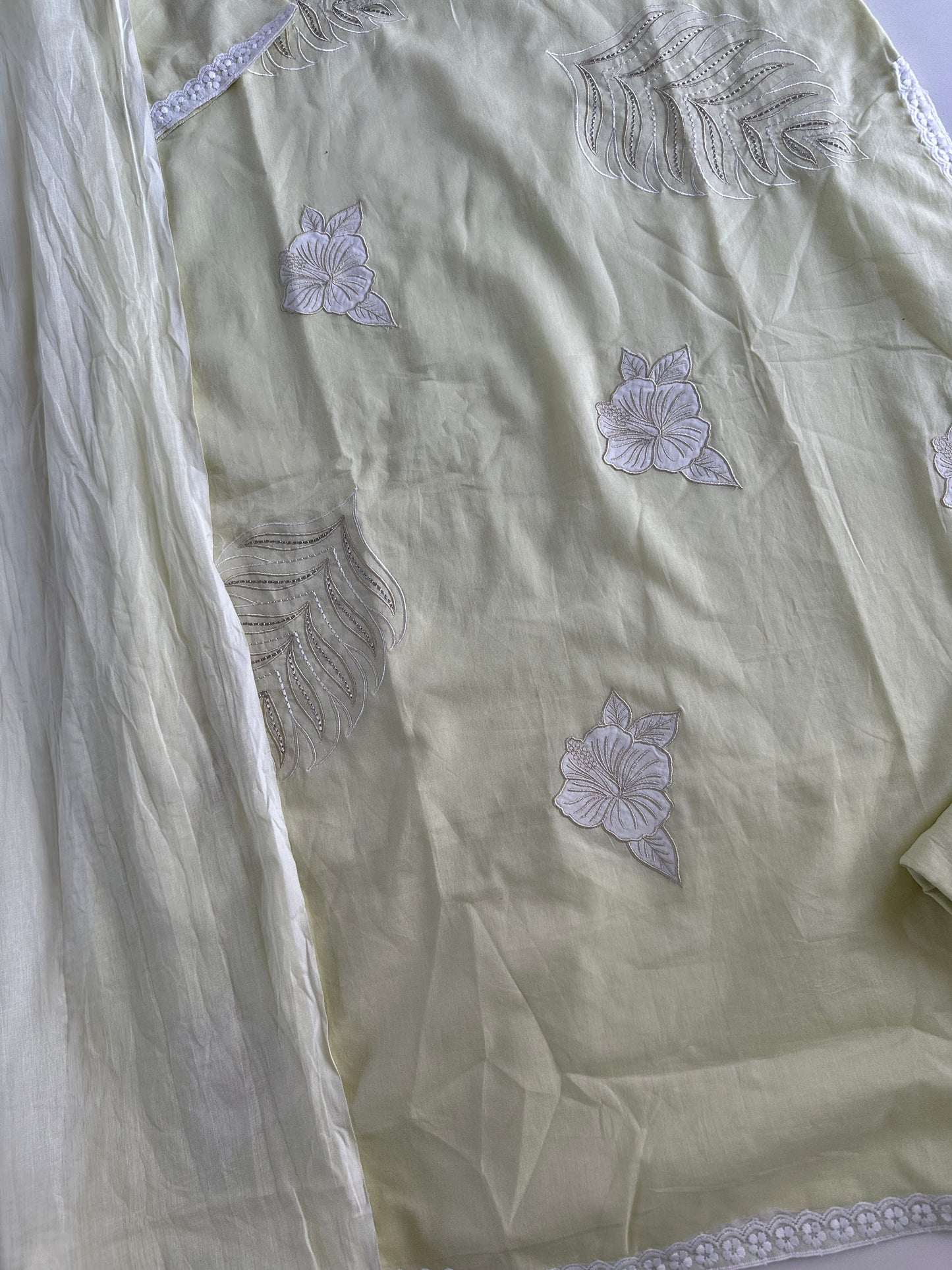 K159 - Mul cotton embroidered straight Kurti with pants and dupatta