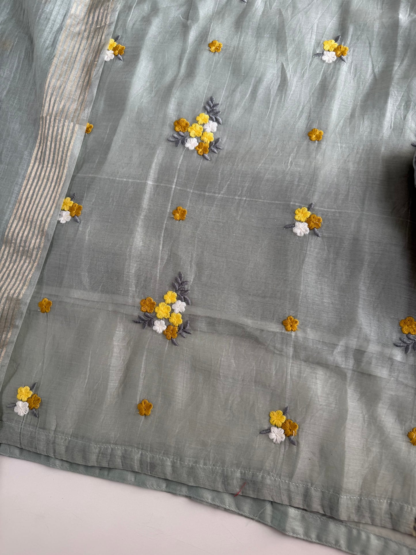 K724 - Mul chanderi embroidered Aline Kurti with pants and dupatta