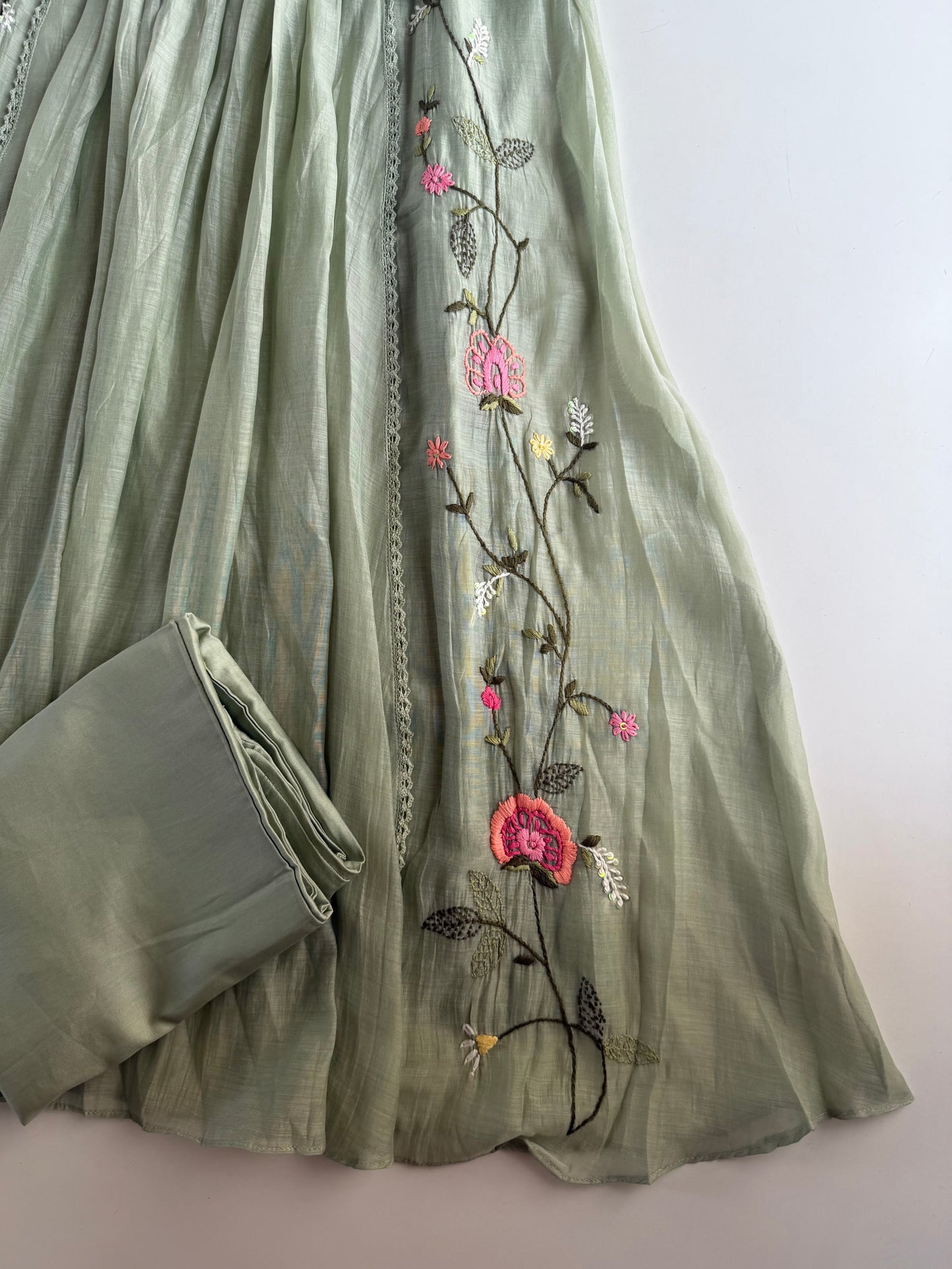 K542 - Mul chanderi embroidered Anarkali with pants and dupatta