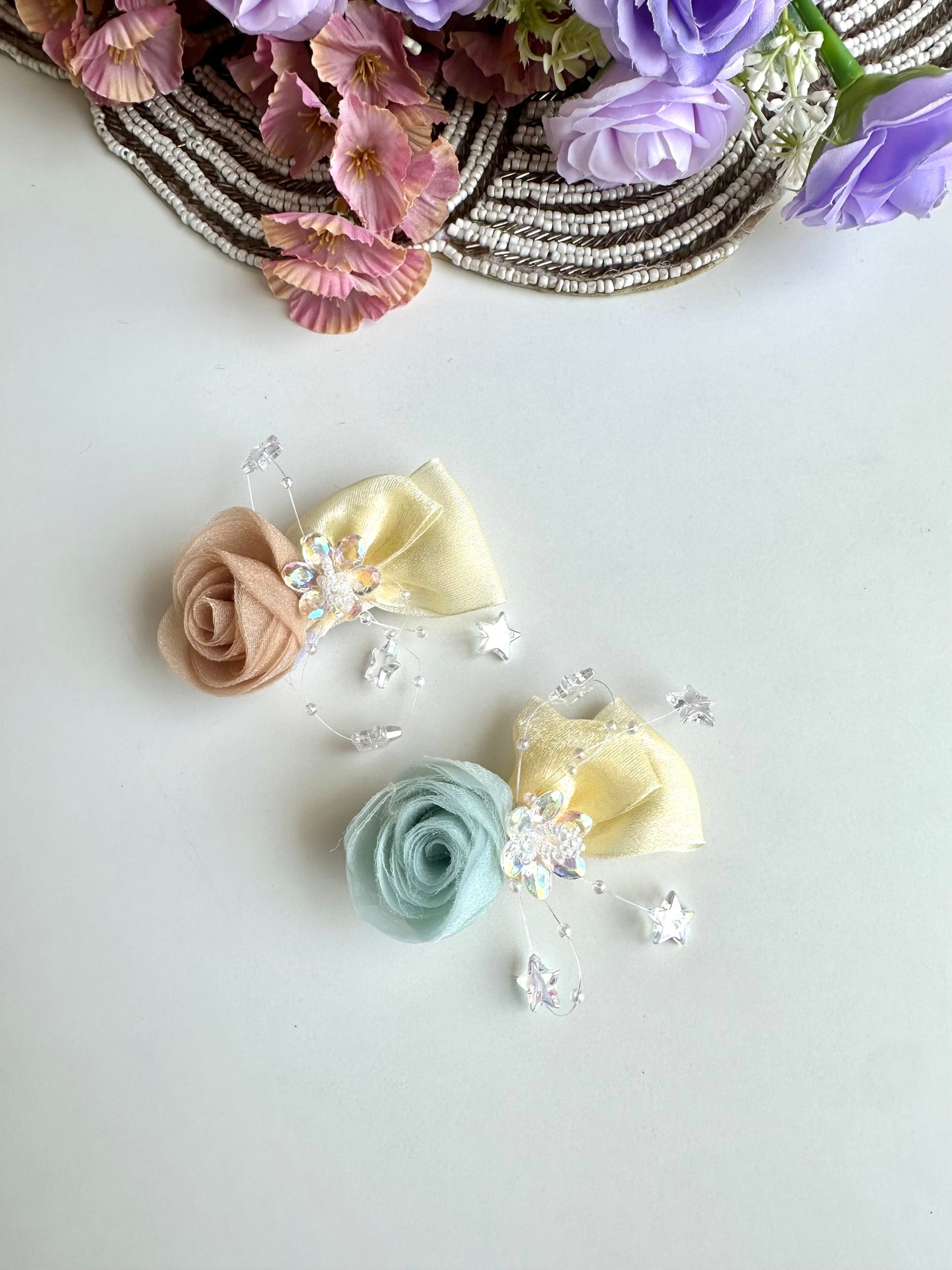 A021 - Organza flower bow clip ( per piece )