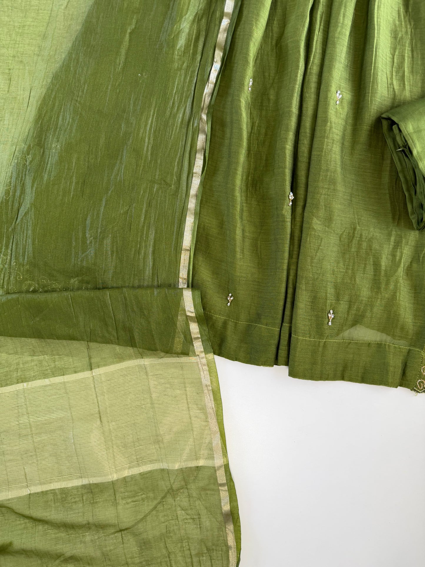 K392 - Mul Chanderi handwork Anarkali with pants and dupatta