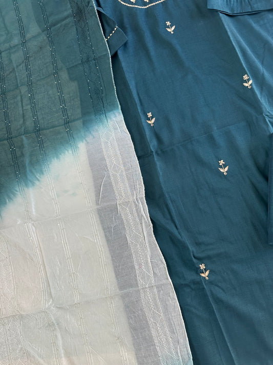 D390-Roman silk straight kurti with pants and dupatta