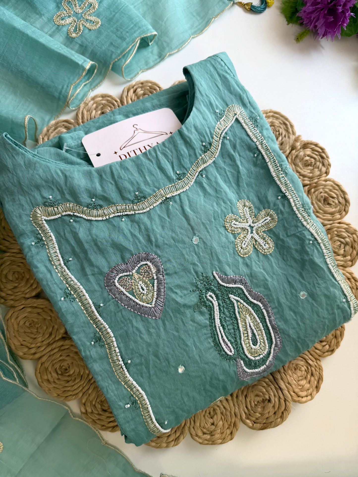 K555 - Crush Mul chanderi handwork Anarkali with pants and dupatta