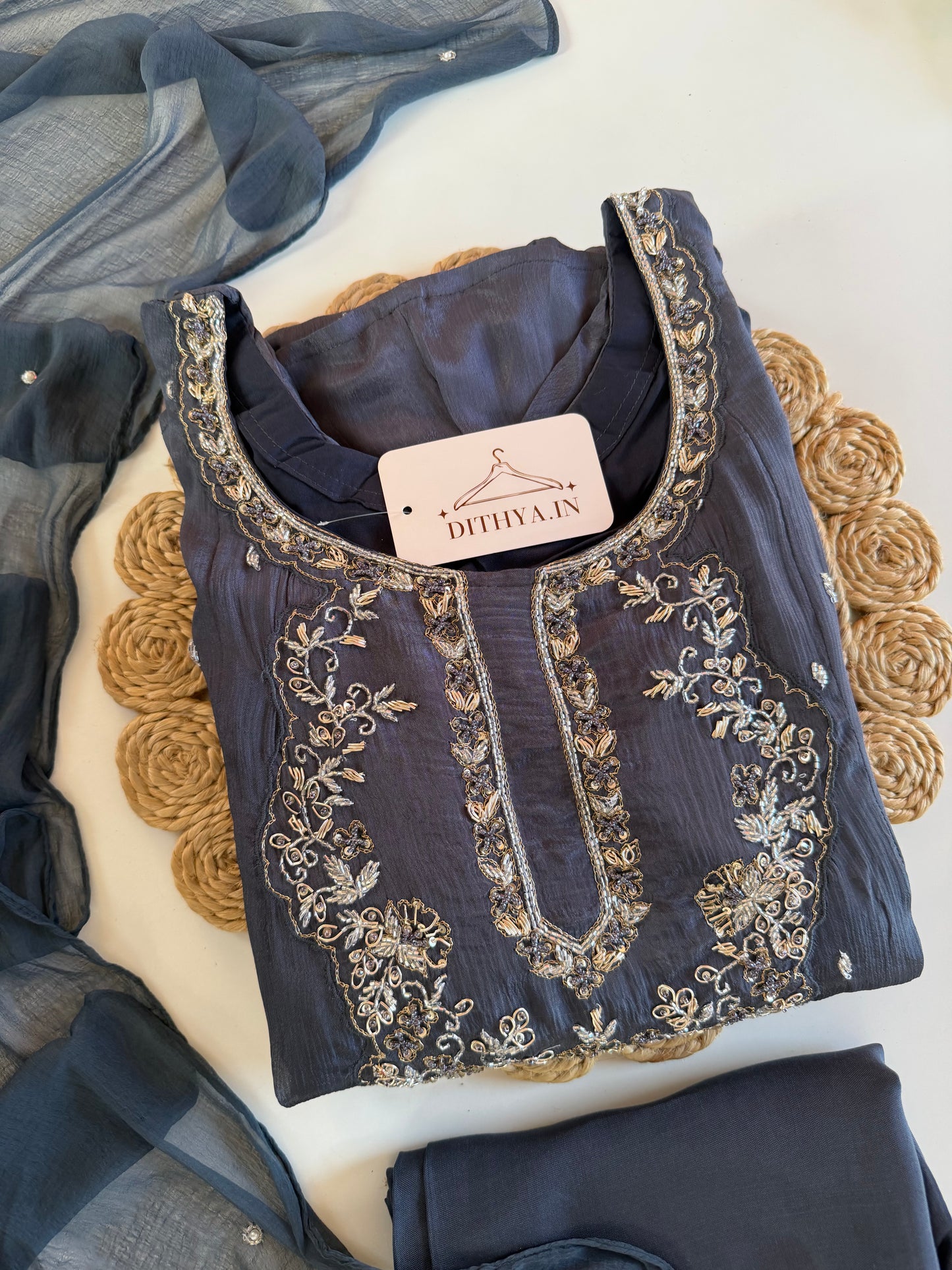 K194 - Pure Chinnon handwork Anarkali with pants and dupatta