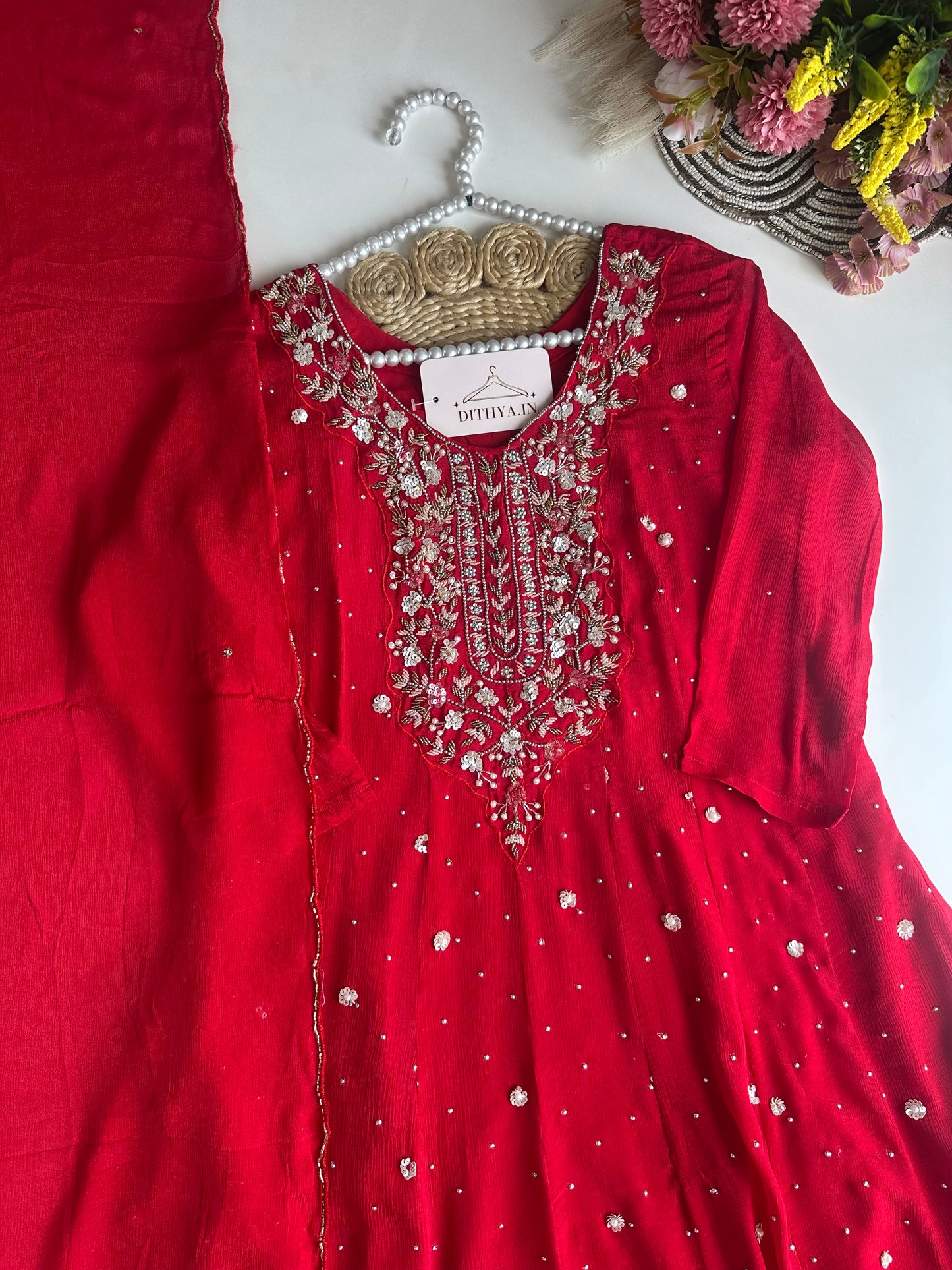 K145 - Chinnon heavy Anarkali with pants and dupatta