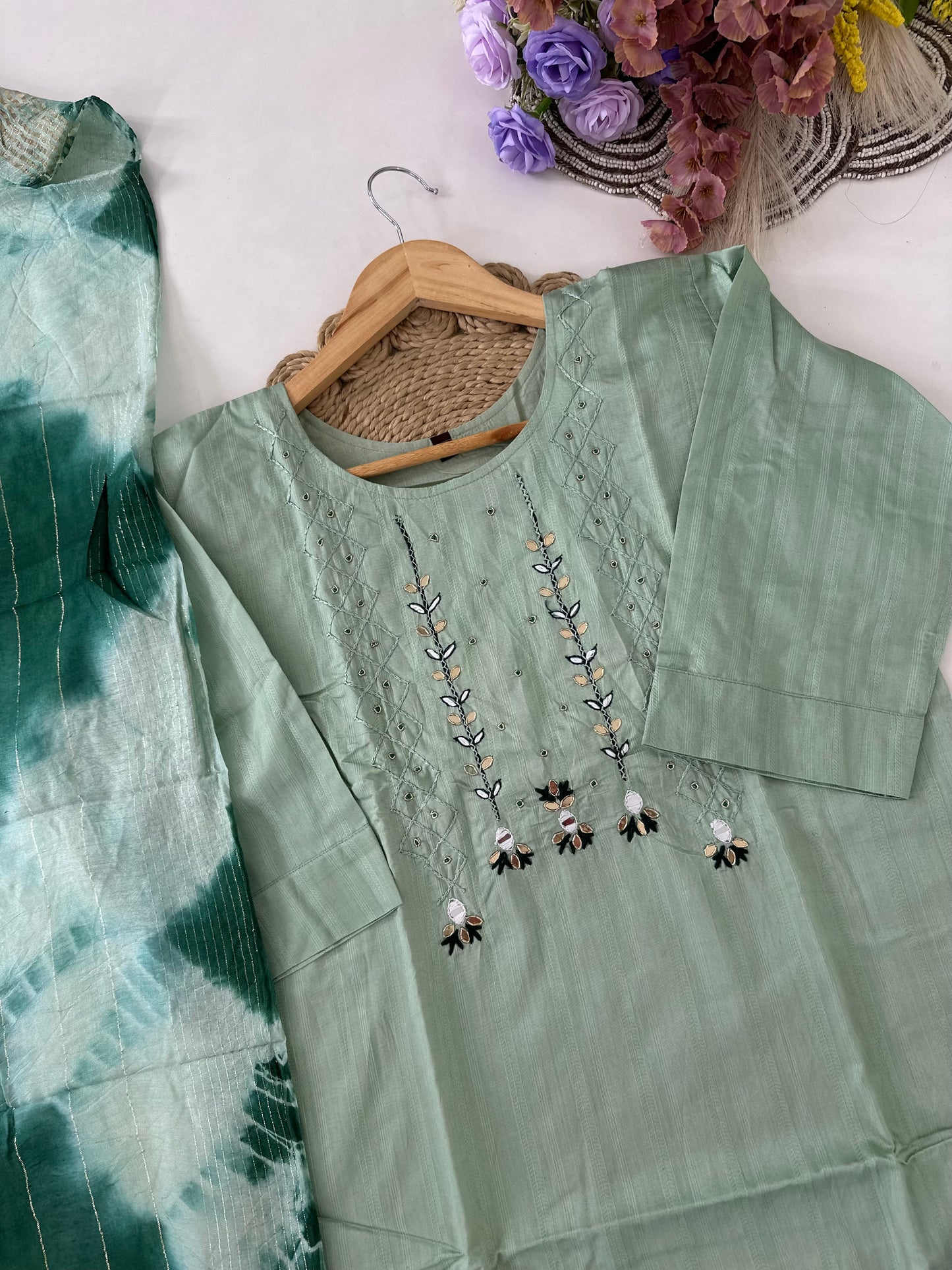 D424-Roman silk straight kurti with pants and dupatta
