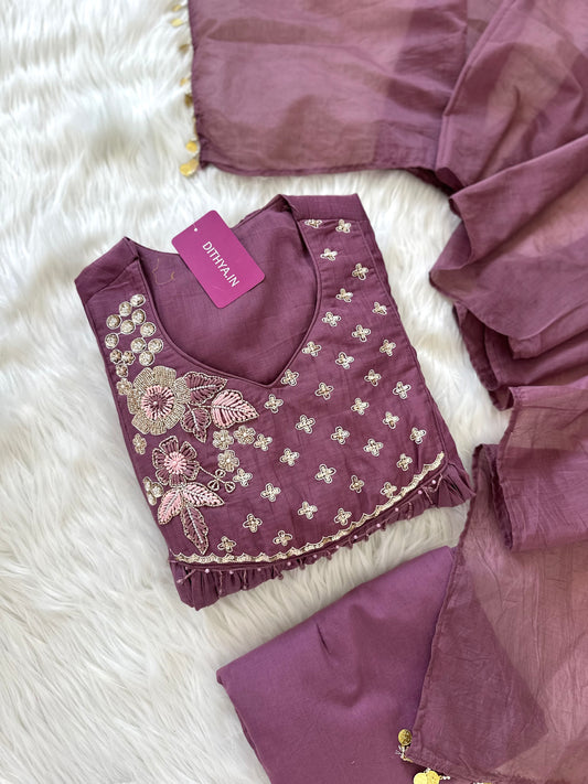 K376 - Mul Chanderi zardosi Anarkali with pants and dupatta