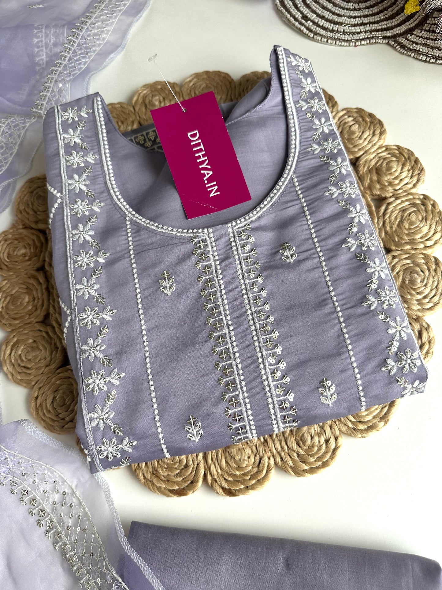 K166 - Roman silk embroidered straight Kurti with pants and dupatta