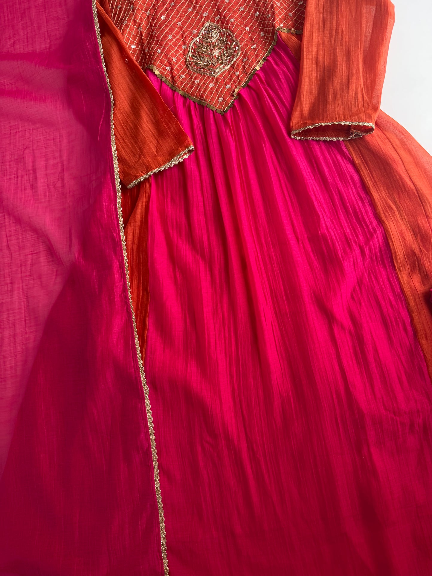 K603 - Mul chanderi handwork Anarkali with pants and dupatta in 2 colours