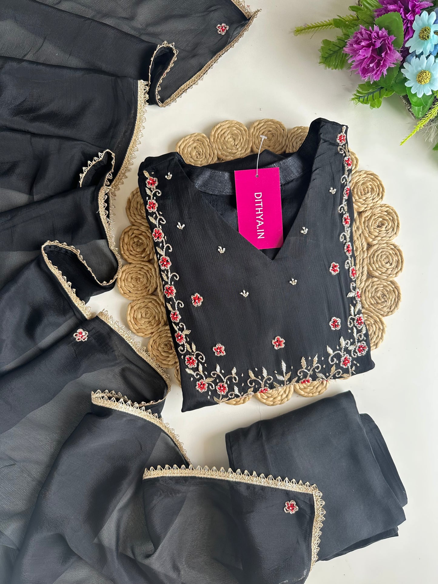K029 - Chinnon handwork Anarkali with pants and dupatta