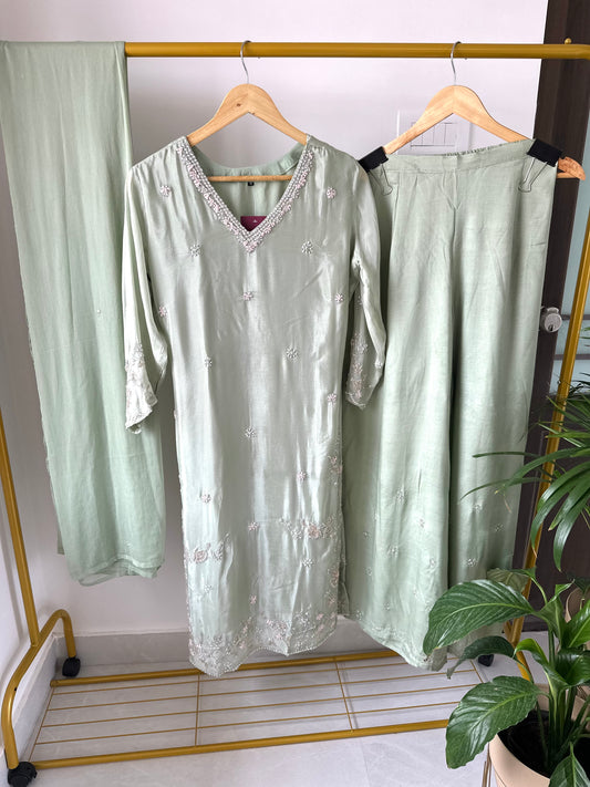 K150 - Chinnon handwork Kurti with palazzo and chiffon dupatta