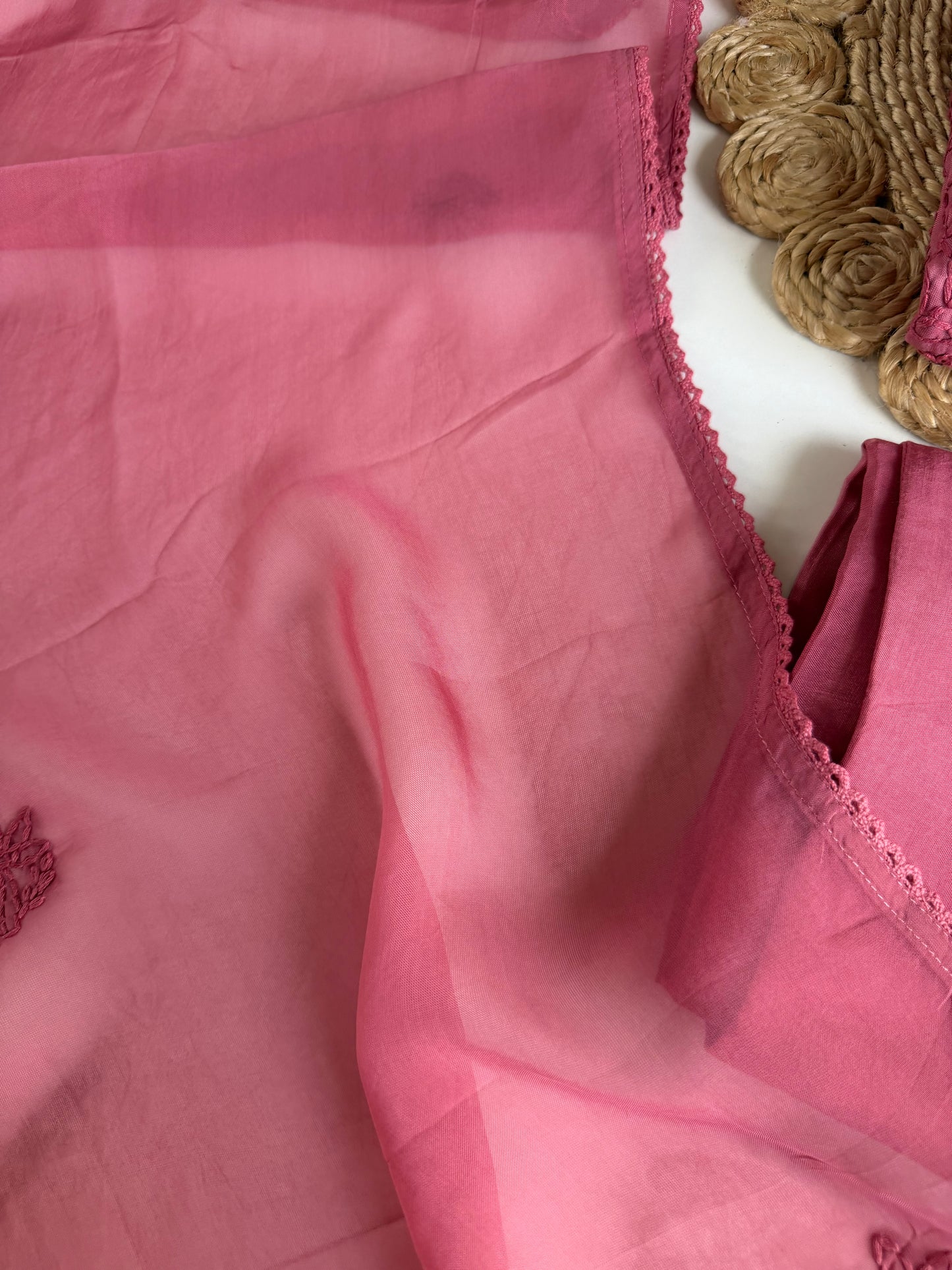 K654 - Viscose organza embroidered straight Kurti with pants and dupatta