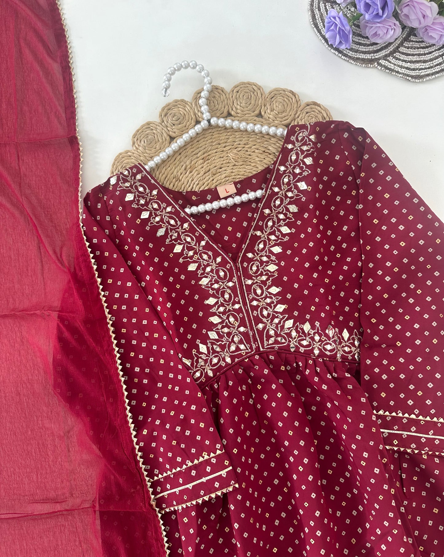 D034 -Muslin silk straight kurti with pants and dupatta