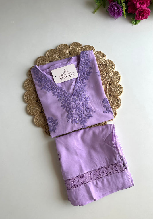 K246 - Mul cotton embroidered straight Kurti with pants
