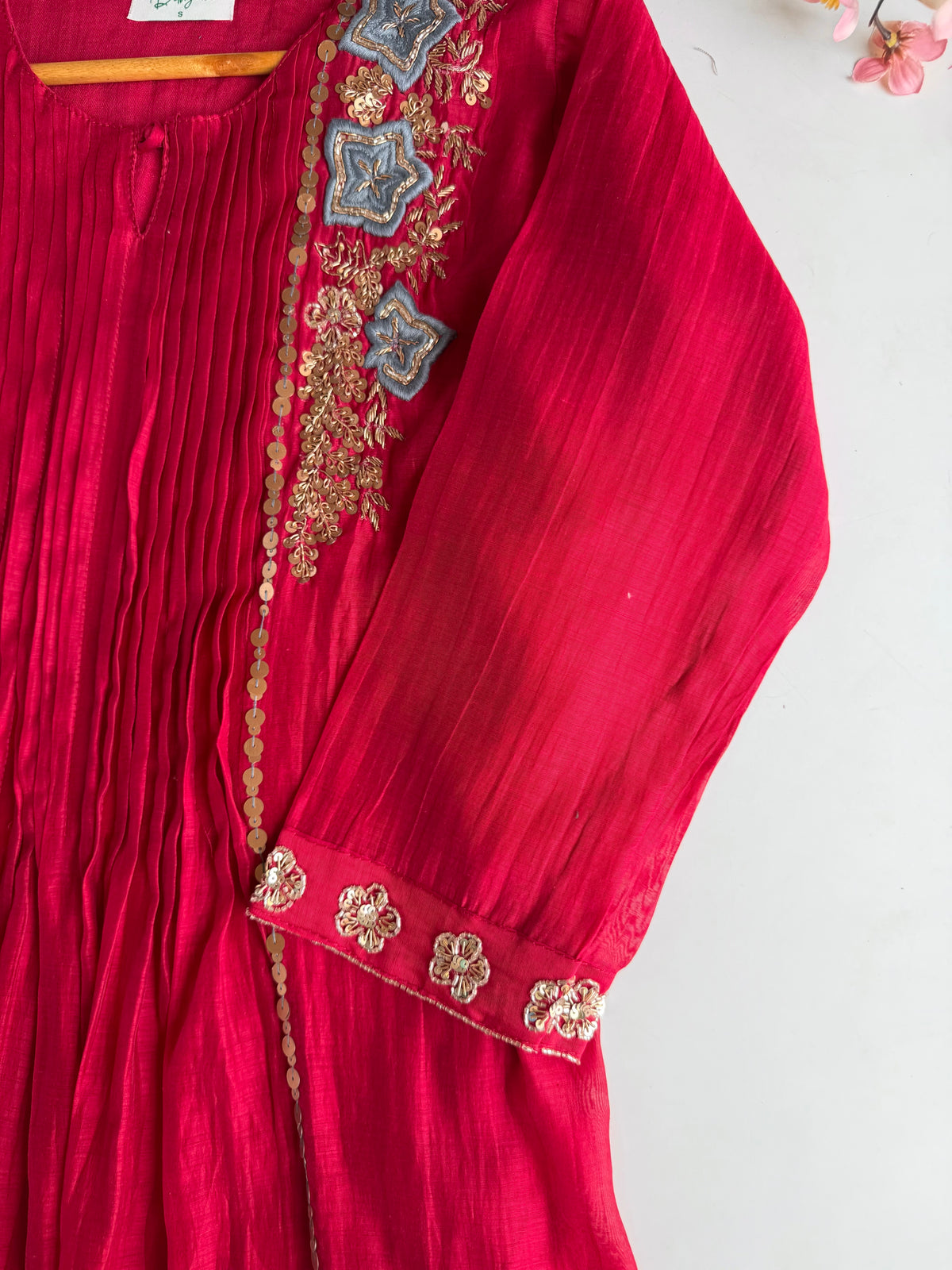 K271 - Mul chanderi handwork Anarkali with pants and dupatta