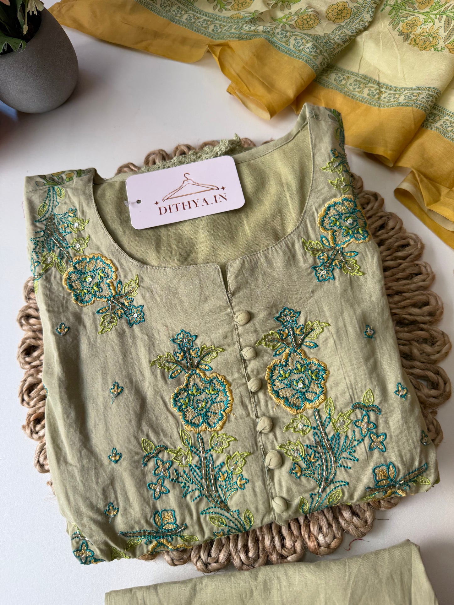 K585 - Cotton embroidery Anarkali with pants and dupatta