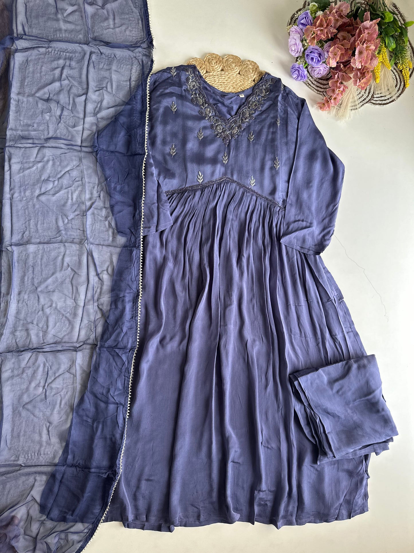 D422-Chinnon Alia cut Anarkali with pants and dupatta