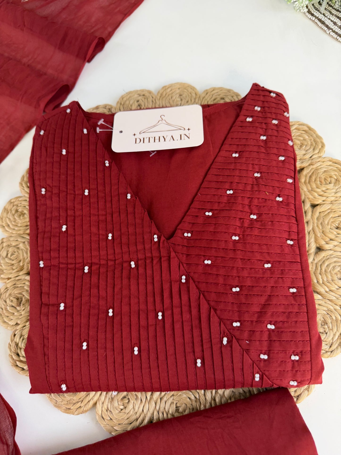 K651 - Mul cotton embroidered Anarkali with pants and dupatta