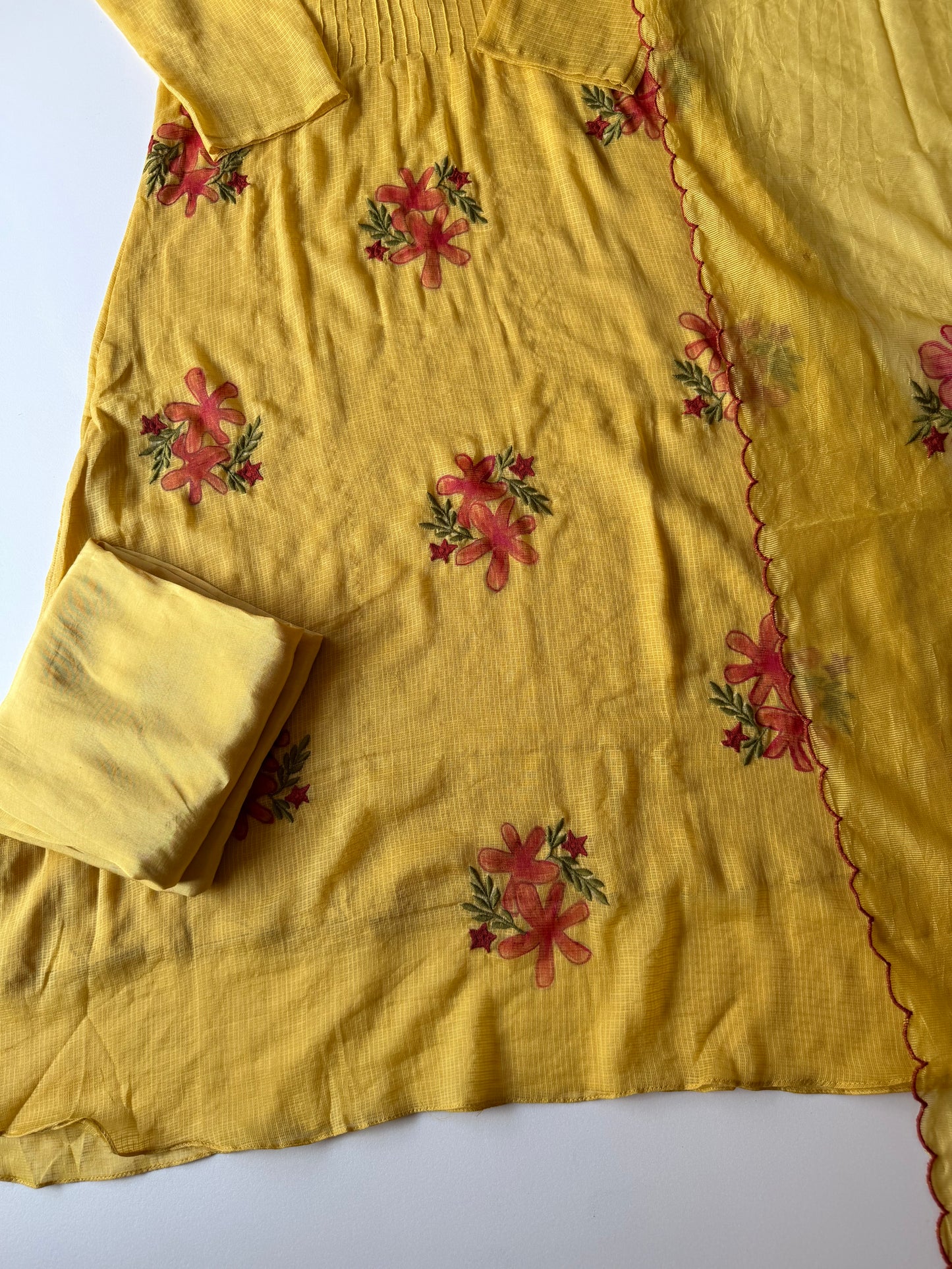 K205 - Doriya Mul cotton hand painted Anarkali with pants and dupatta