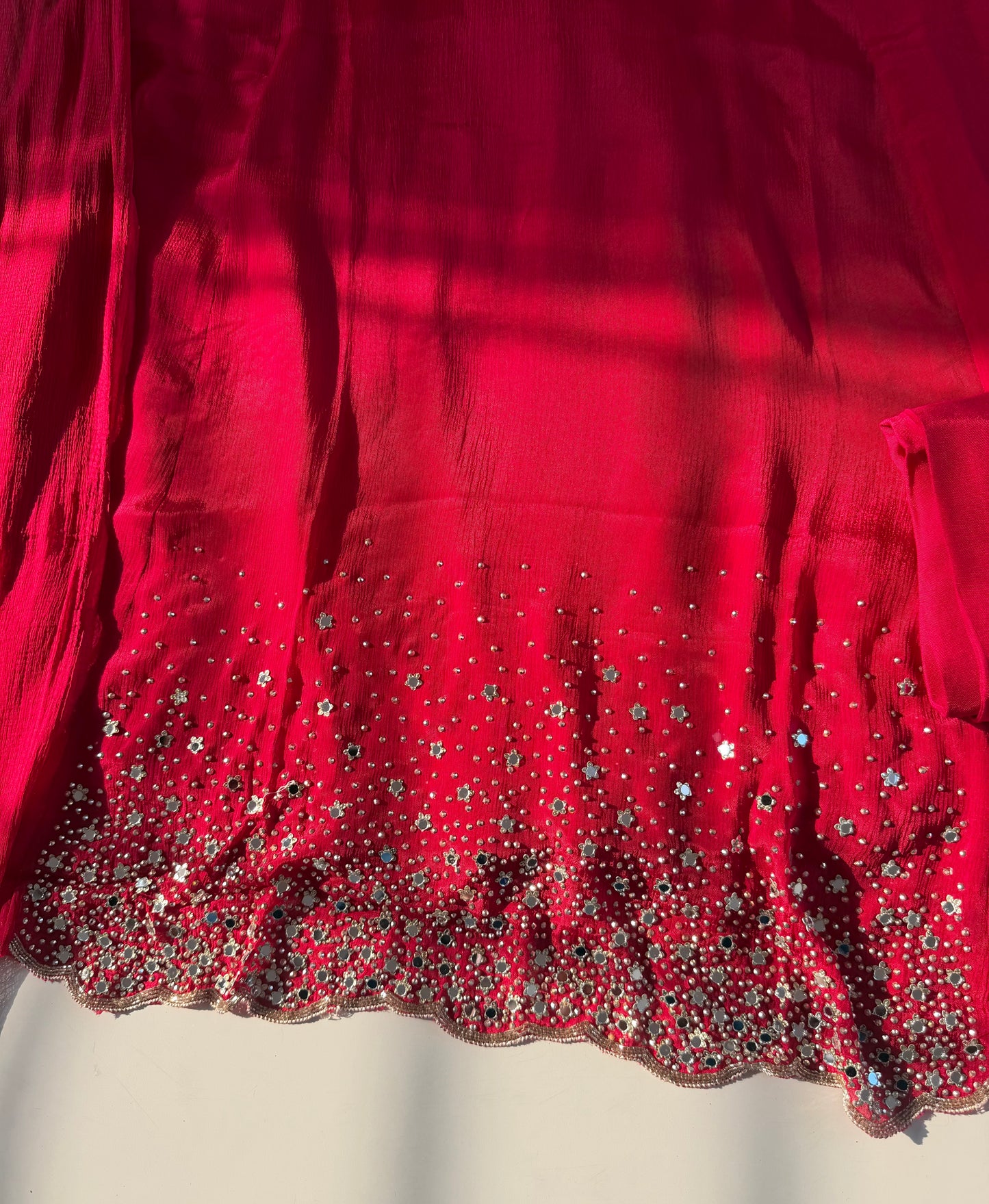 K491 - Pure Chinnon handwork aline Kurti with pants and dupatta