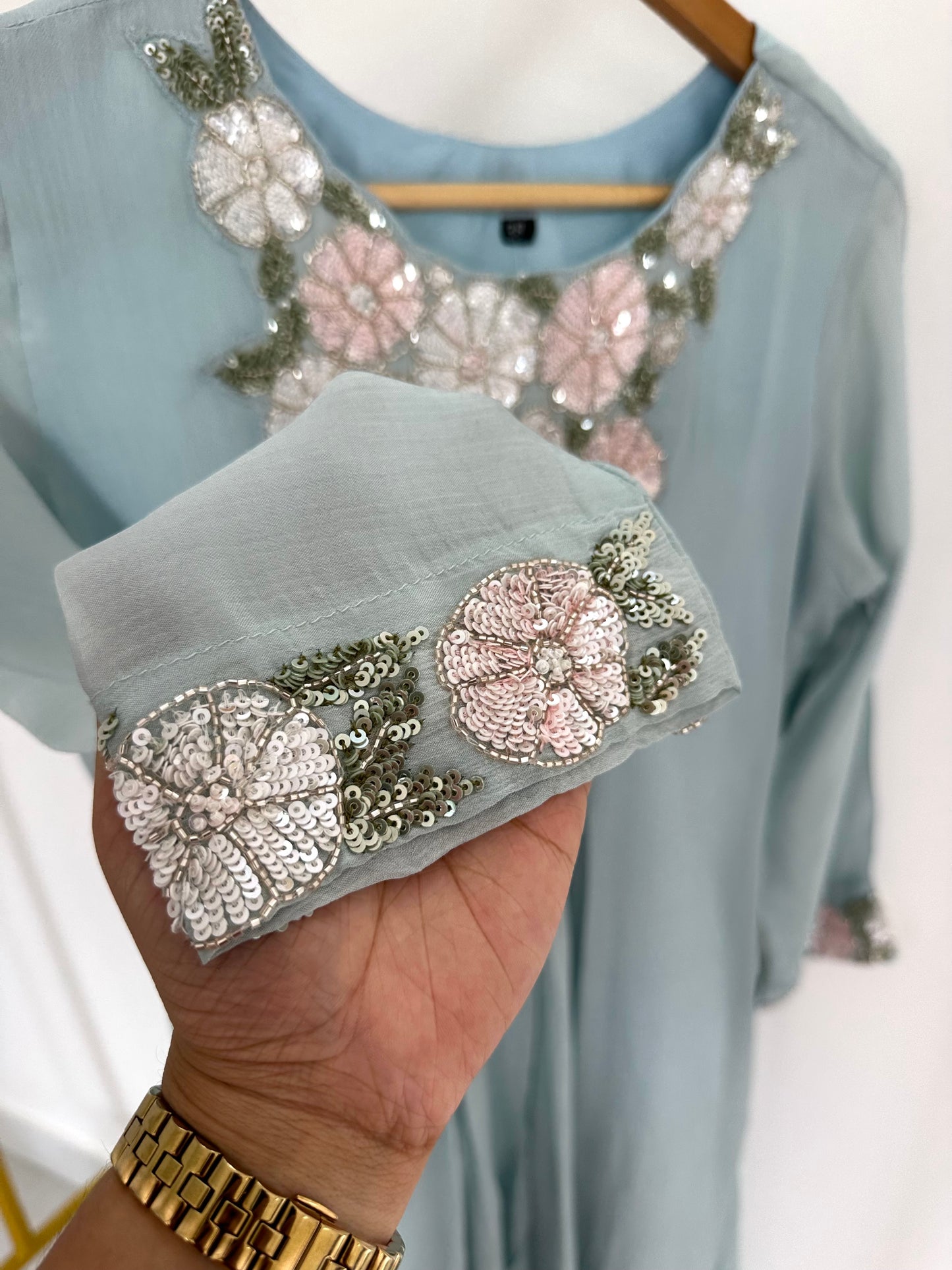 K227 - Chinnon handwork Aline Kurti with pants in 2 colours