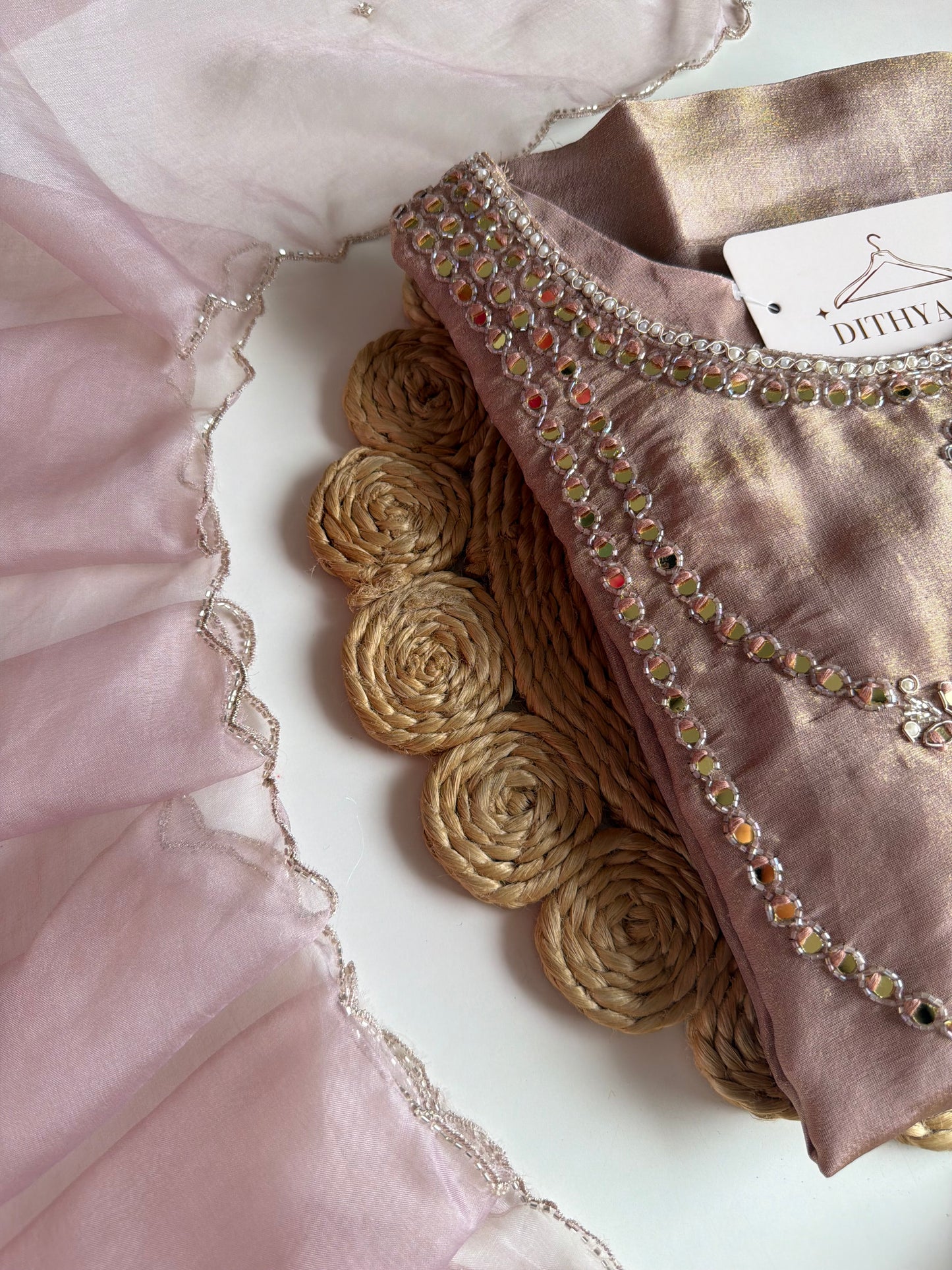 K722 - Tissue silk jewel work Anarkali with pants and dupatta