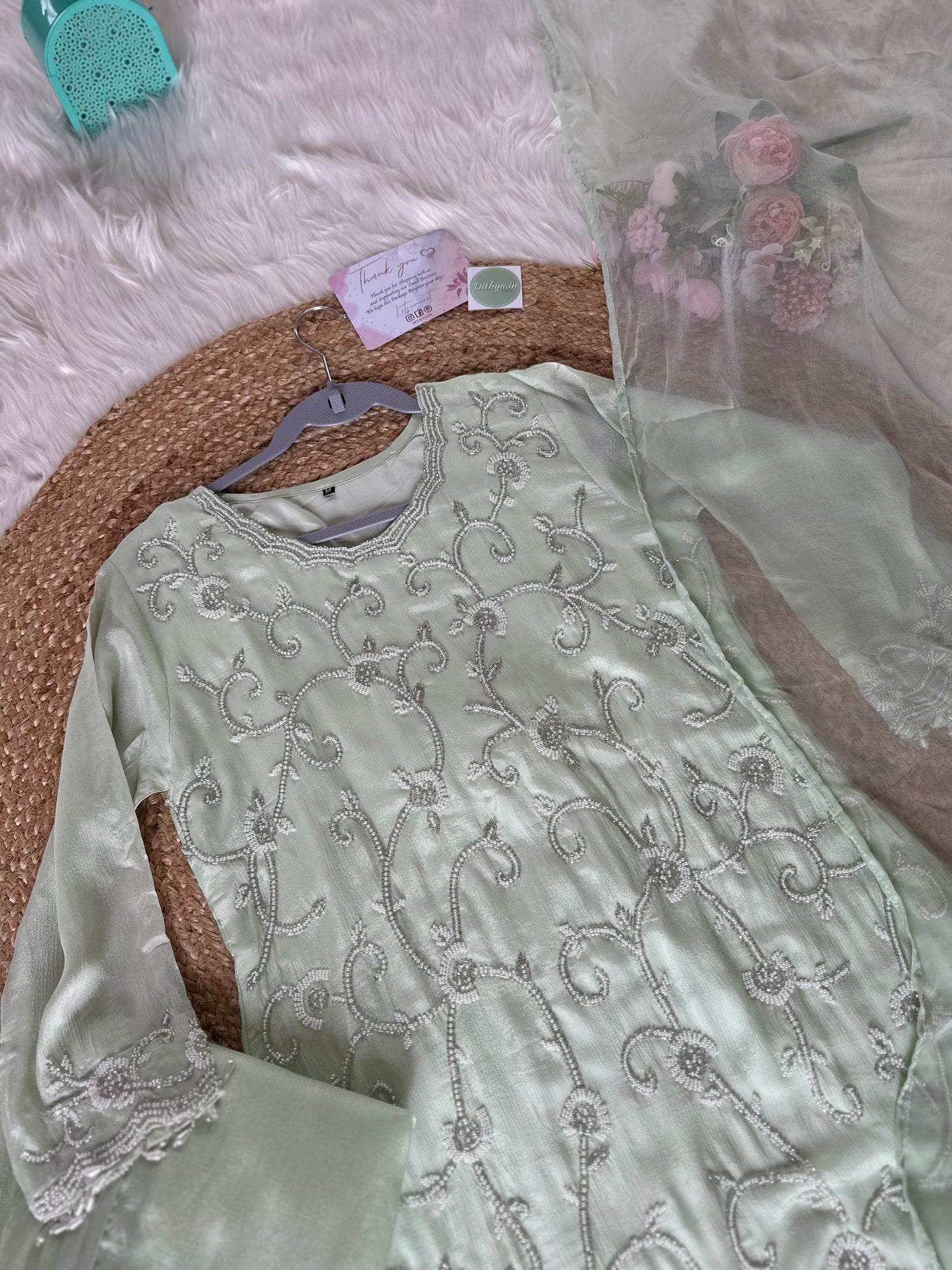 K287-Chinnon kurti with sharara and dupatta