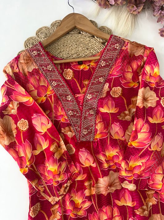 D227 - Muslin silk straight kurti with pants and dupatta