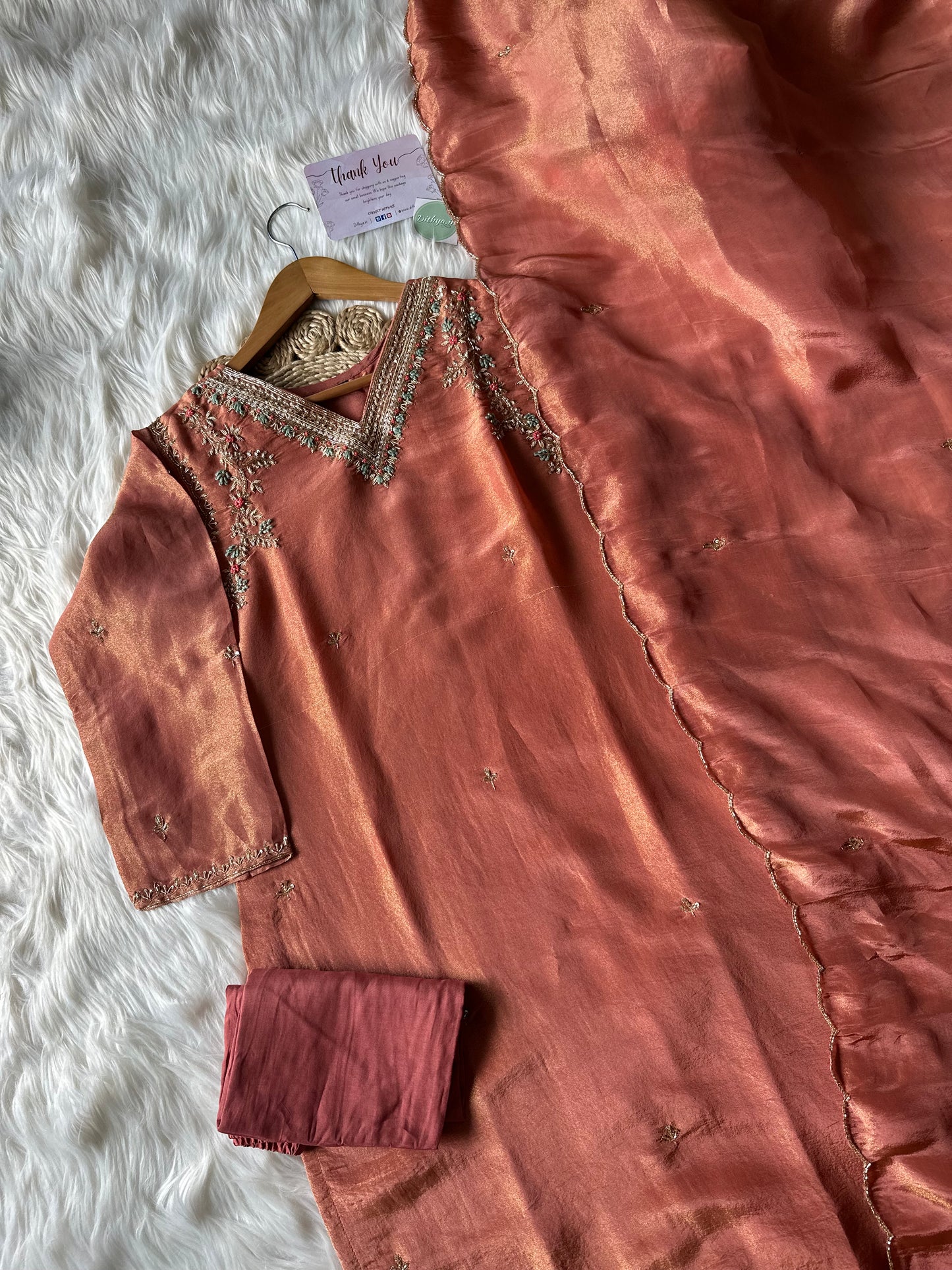 K251 - Tissue silk kurti with pants and dupatta