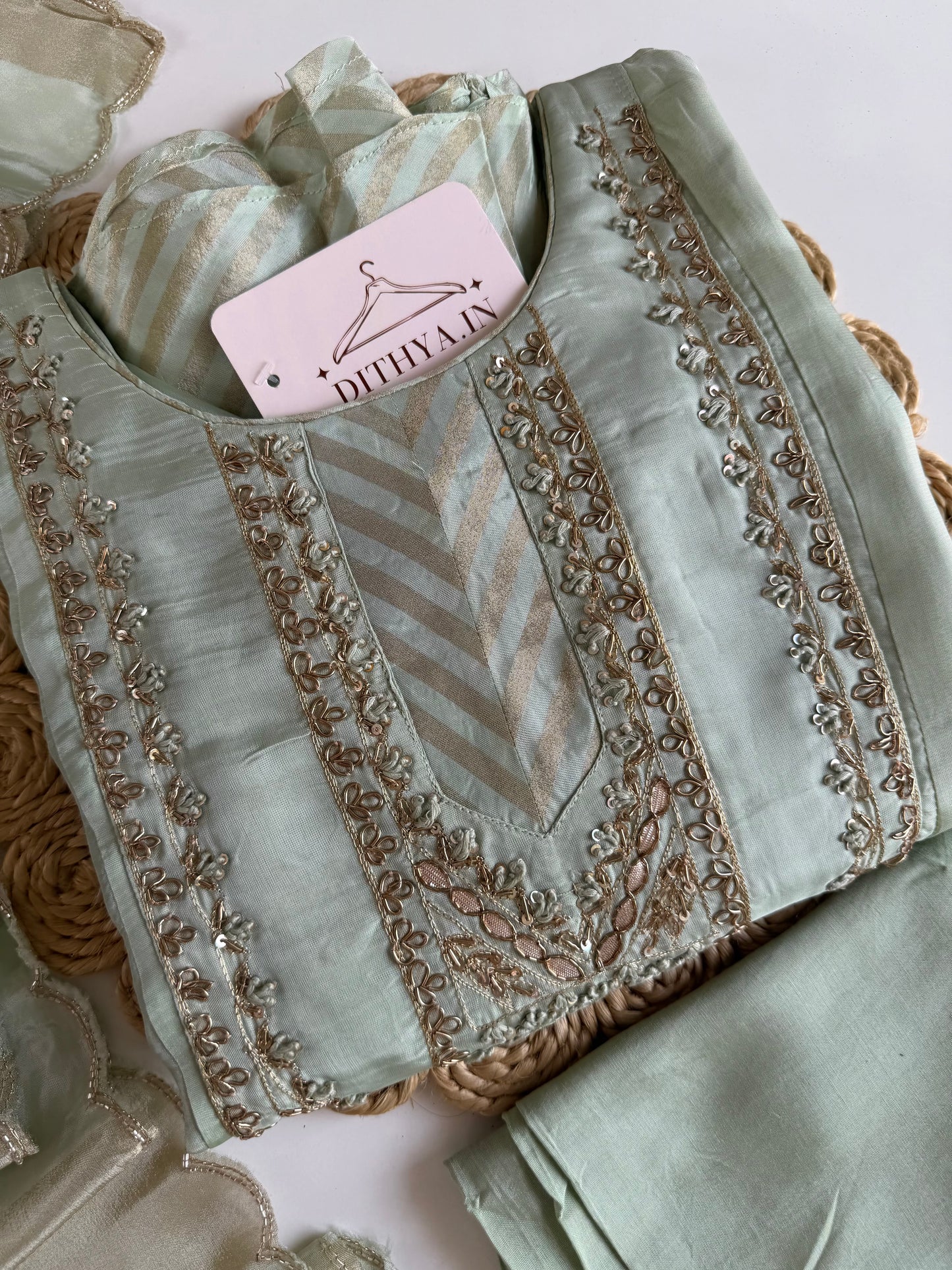 K133 - Tissue silk handwork Anarkali with pants and dupatta