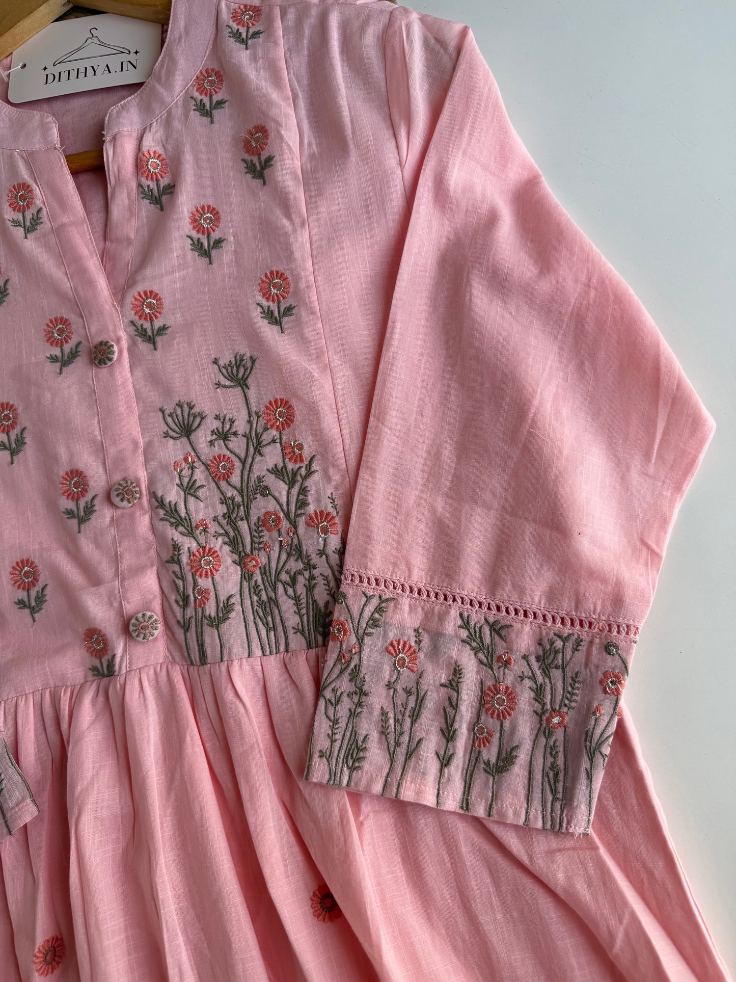 K281 - Mul cotton embroidered Anarkali with pants and dupatta