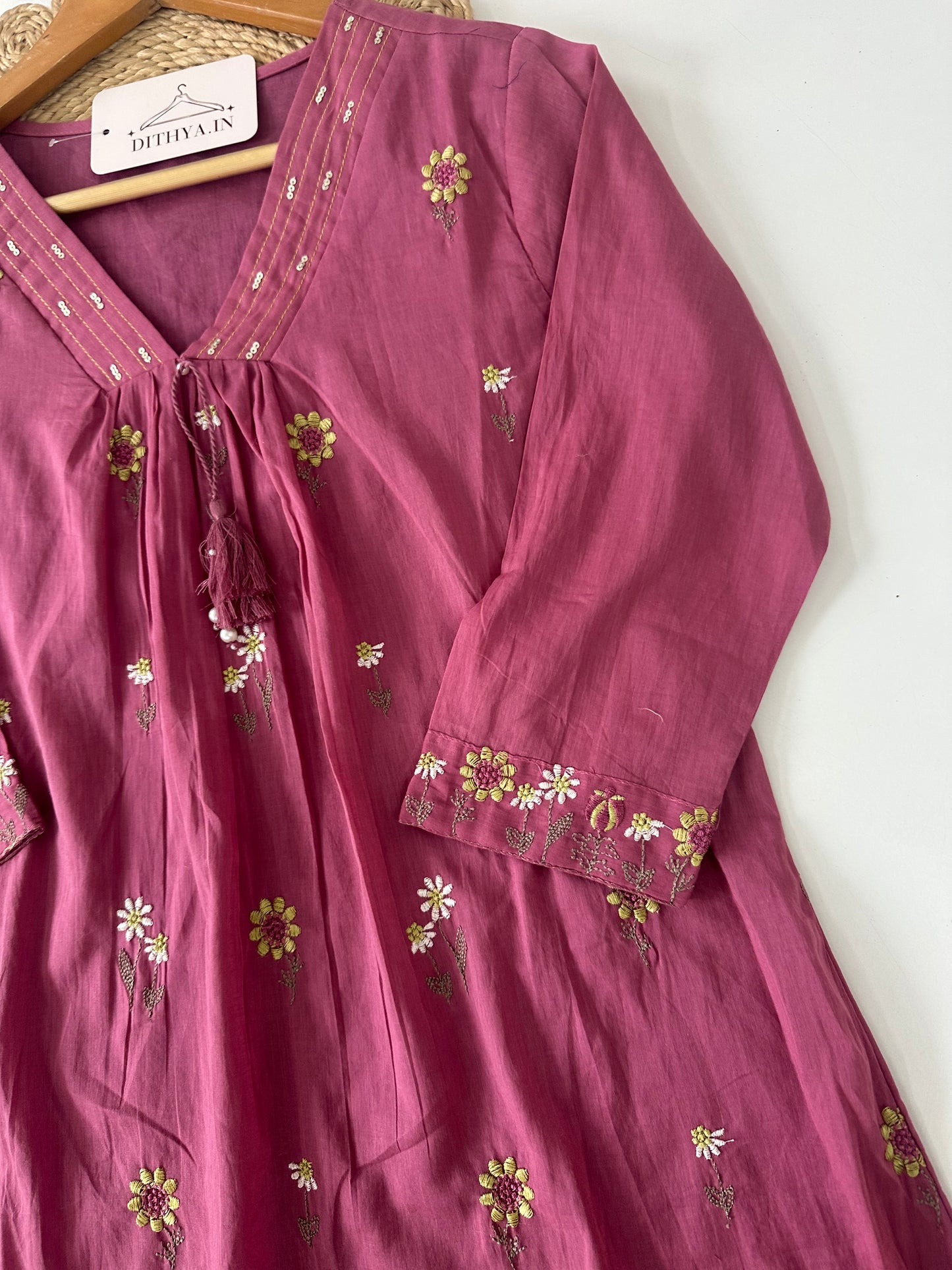 K395 - Mul cotton embroidered Aline Kurti with pants and dupatta in 3 colours