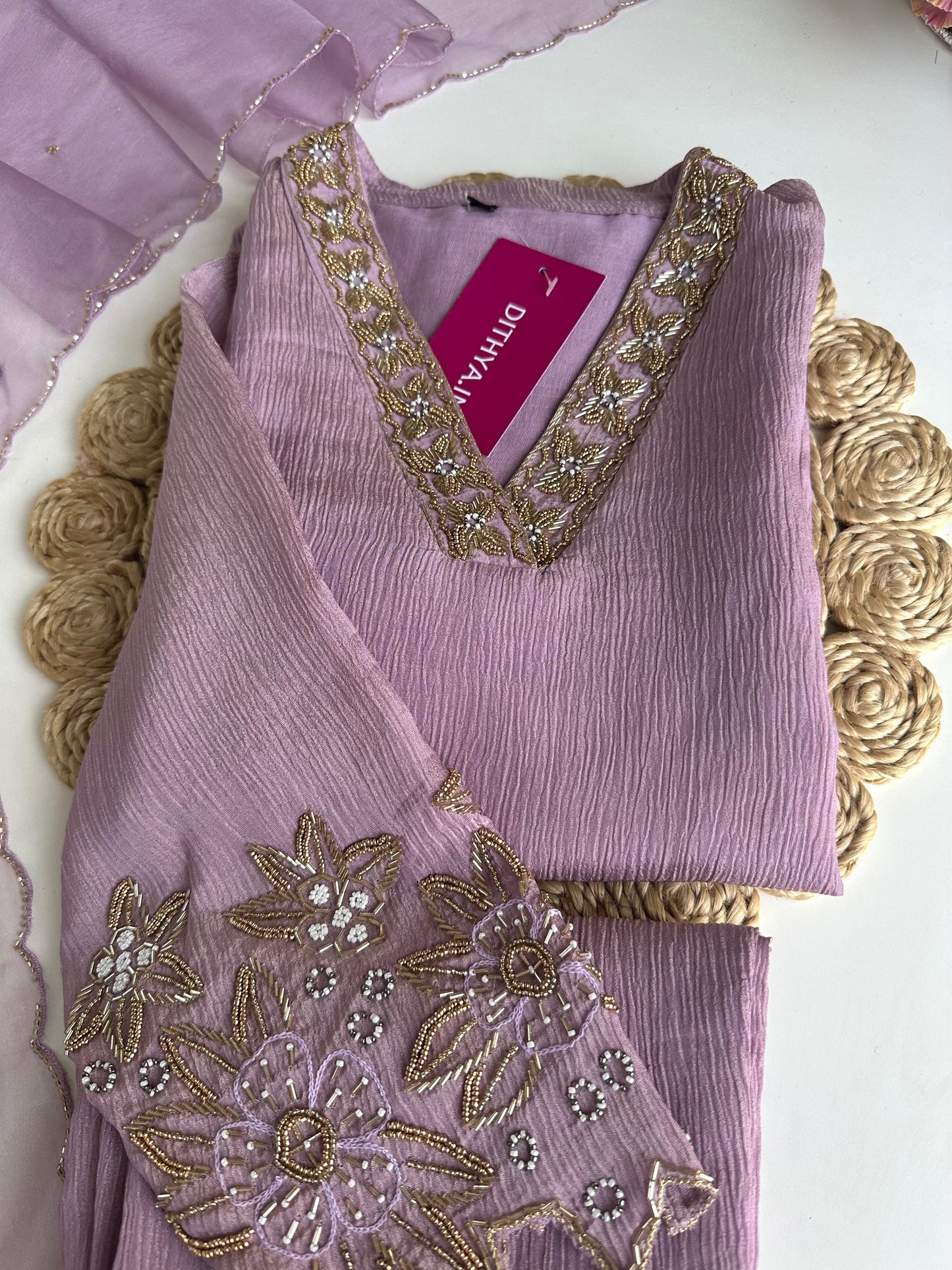 K057 - Crush tissue handwork straight Kurti with pants and dupatta in 2 colours