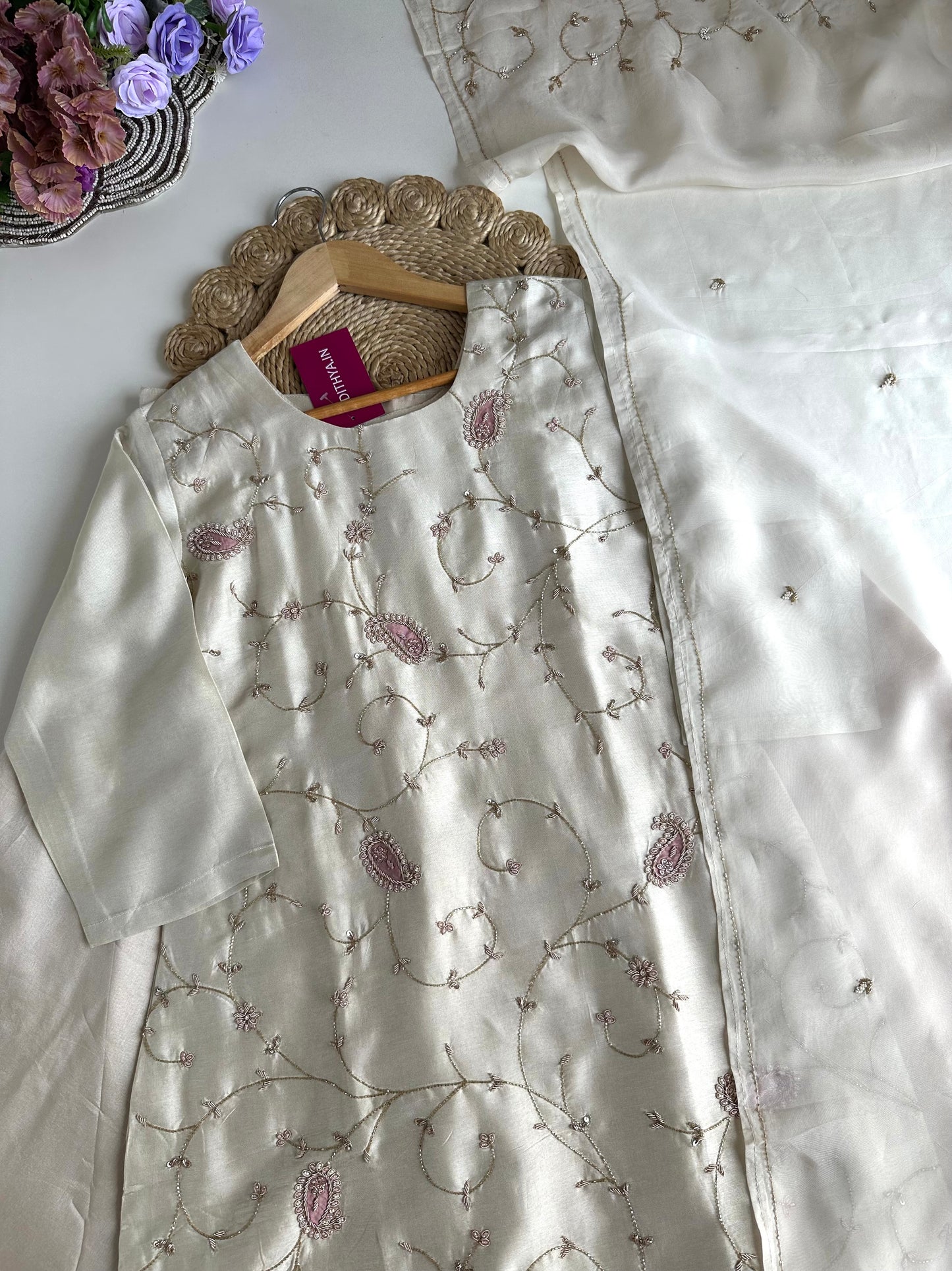K200 - Russian silk zardosi work Kurti with skirt and dupatta