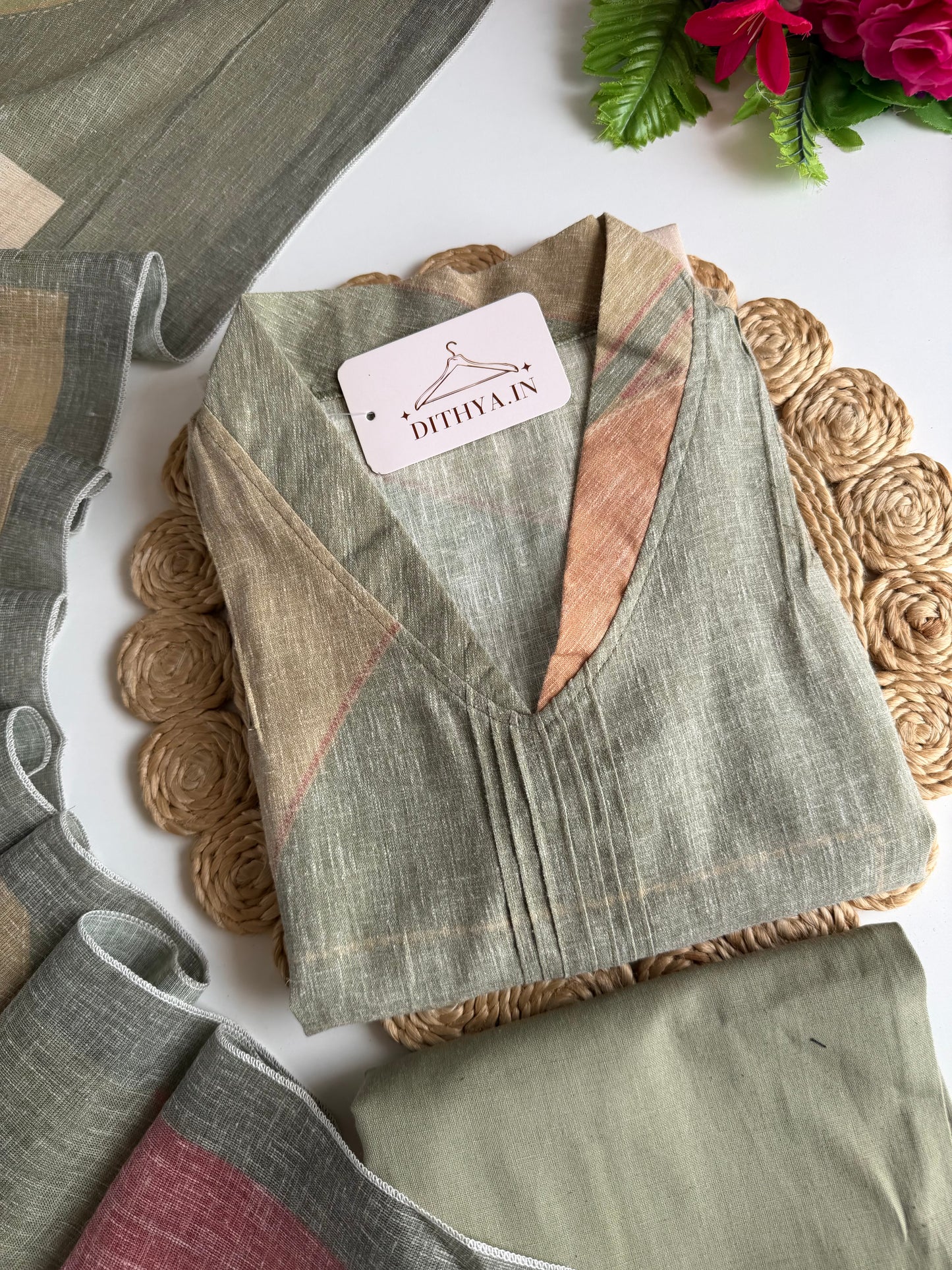 K242 - Linen printed Aline Kurti with pants and dupatta