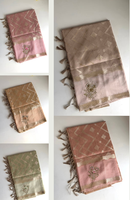 S019 - Tissue silk zari handwork saree in 5 colours