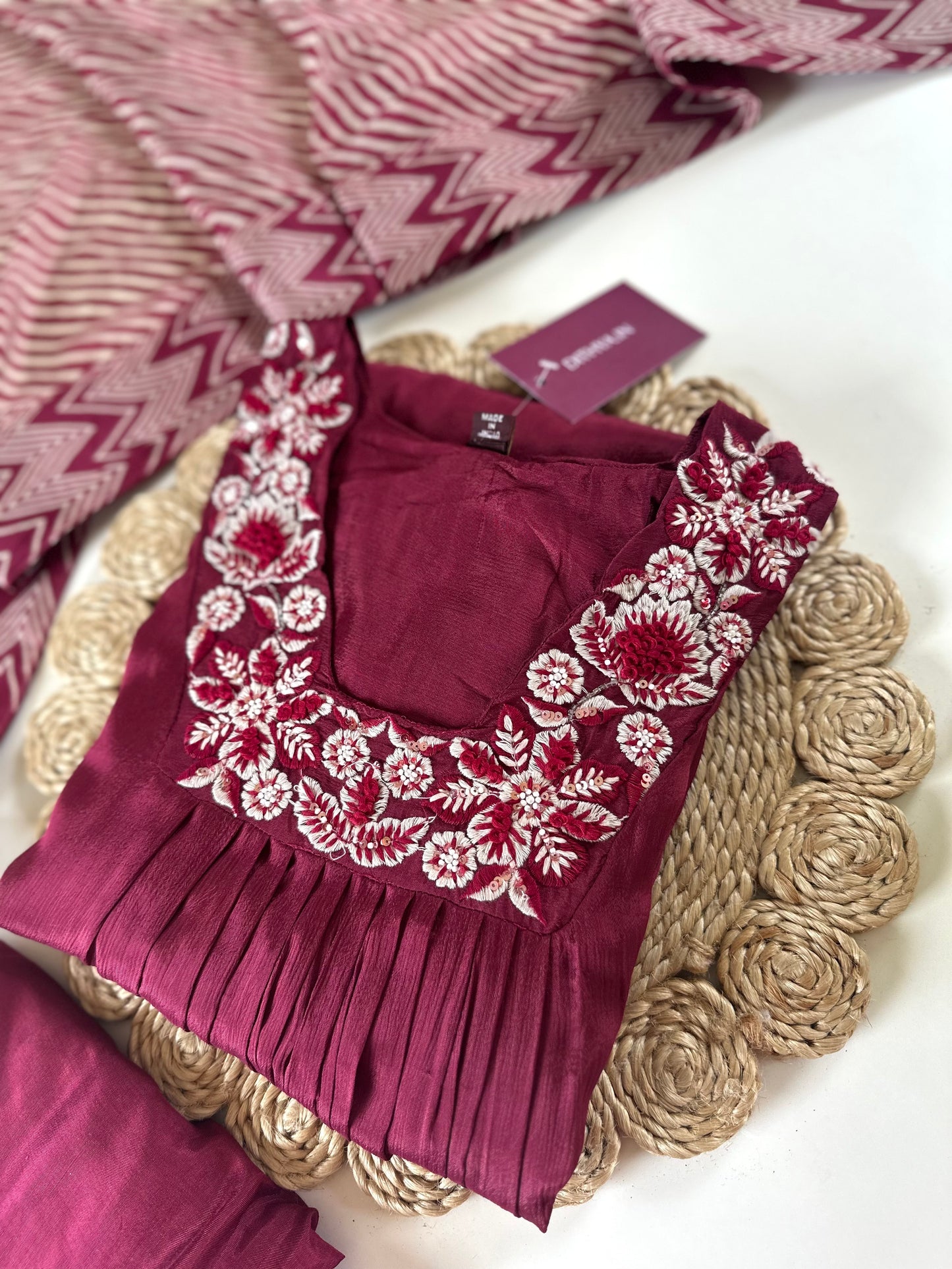 K259 - Chinnon Aline kurti with pants and dupatta