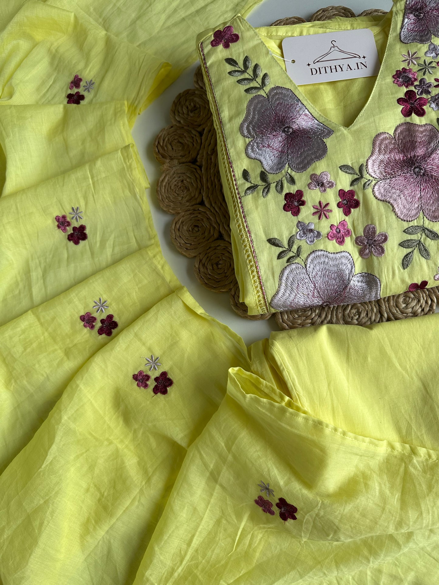 K246 - Mul cotton embroidered Anarkali with pants and dupatta