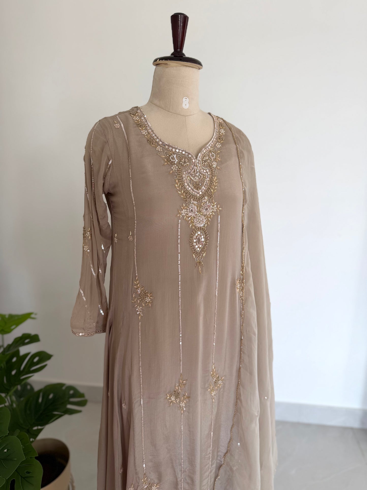 K286 - Pure Chinnon handwork Anarkali with pants and dupatta