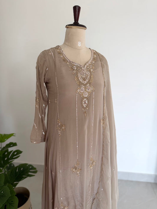 K286 - Pure Chinnon handwork Anarkali with pants and dupatta