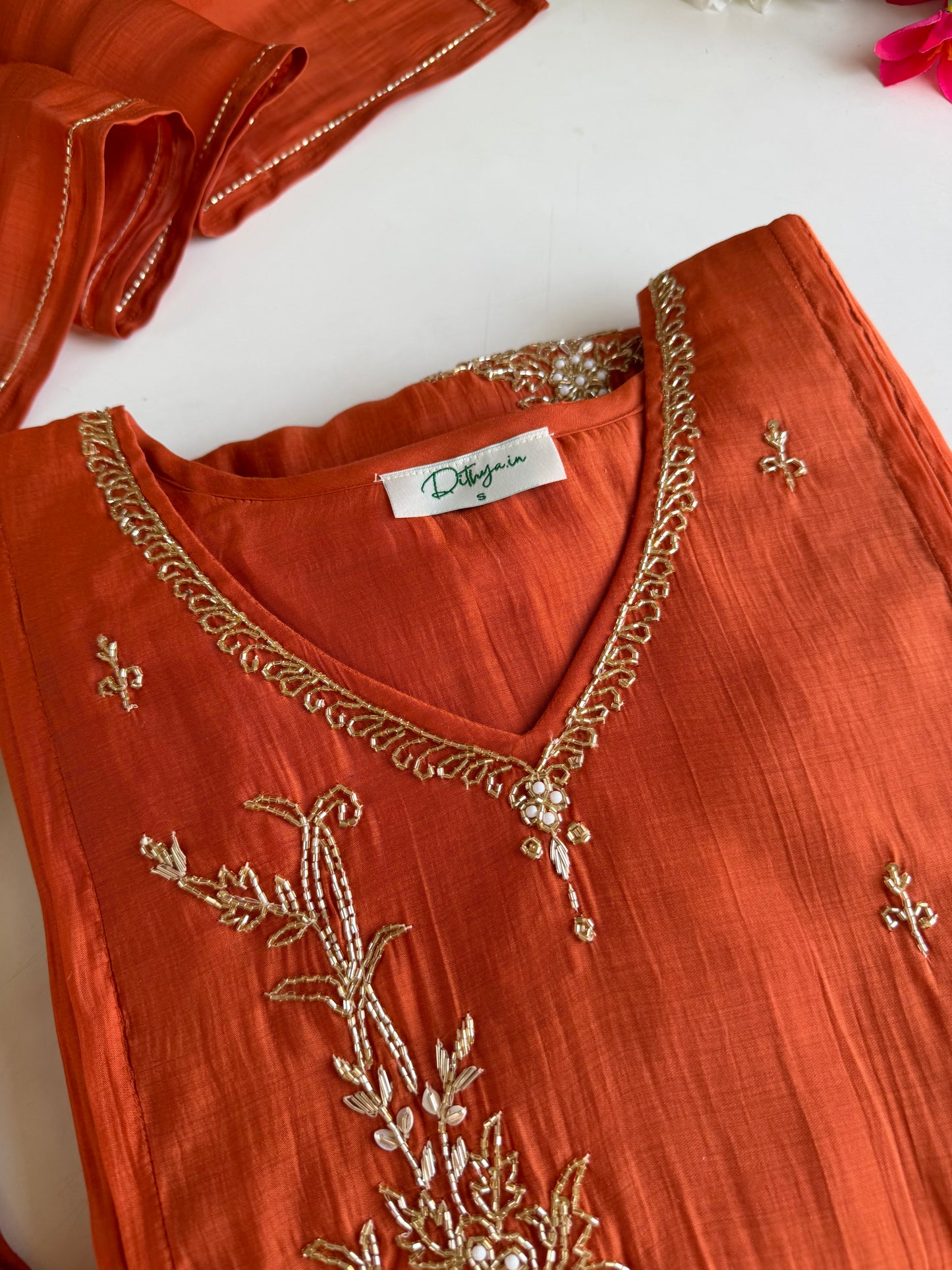 K575 - Surat Mul chanderi handwork Anarkali with pants and dupatta
