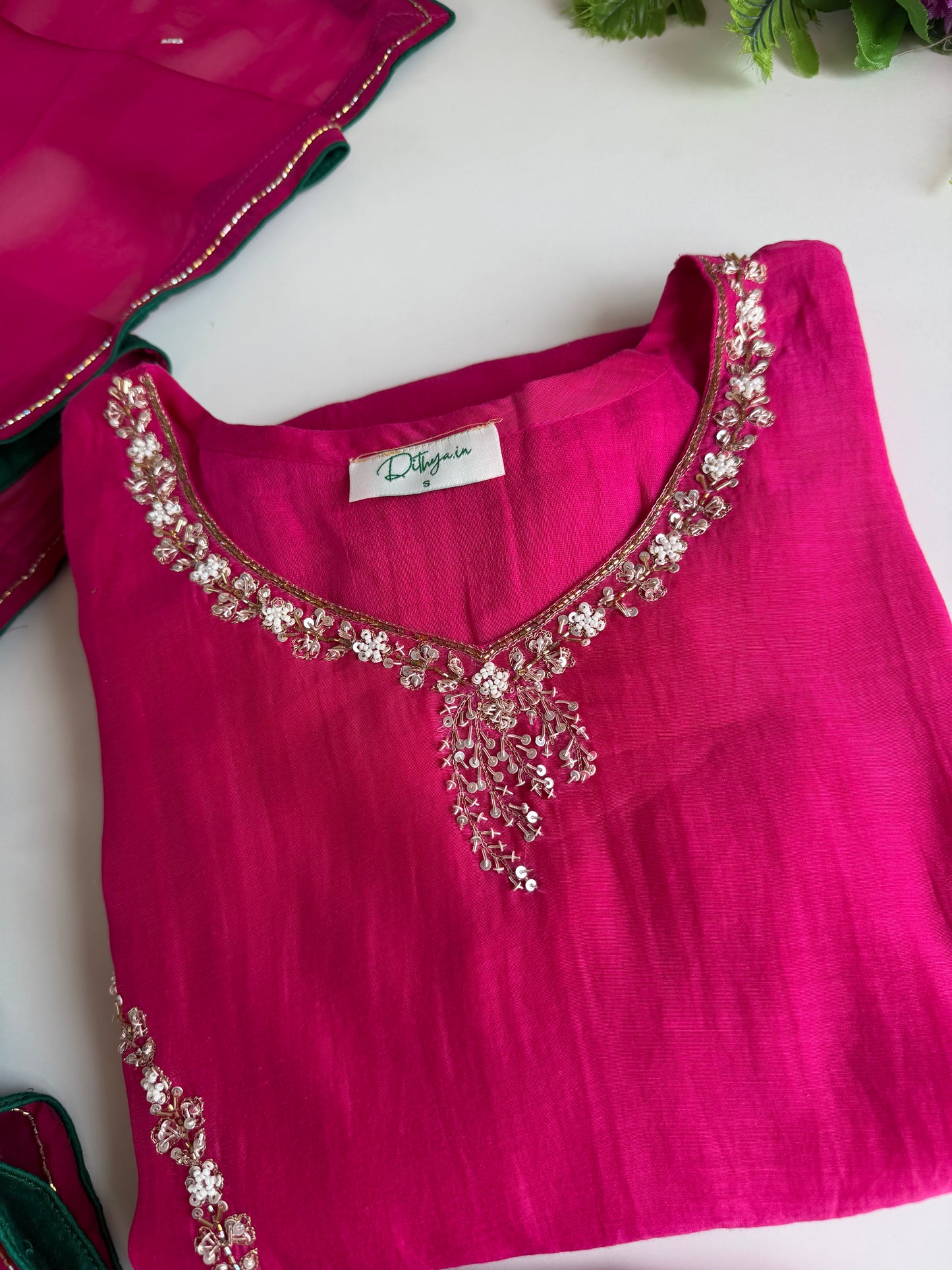 K507 - Mul chanderi handwork aline Kurti with pants and dupatta