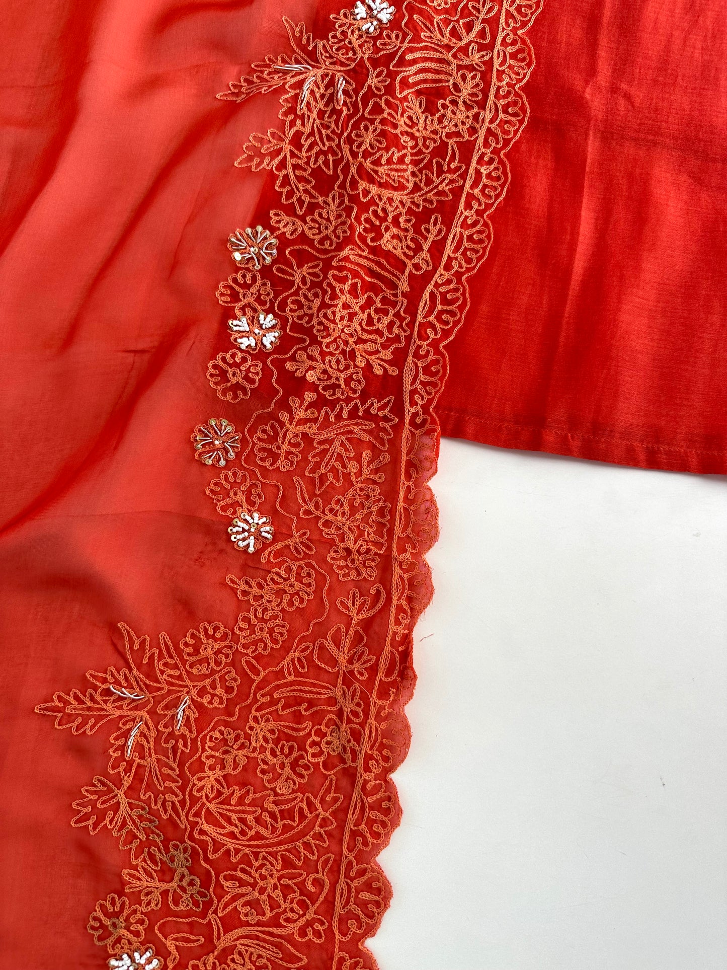 K141 - Mul Chanderi handwork Straight Kurti with pants and dupatta